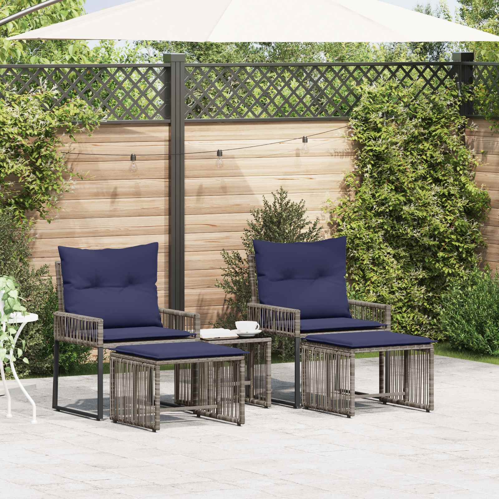Gartenmöbel Set 11 pcs Grau und Marineblau Poly-Rattan