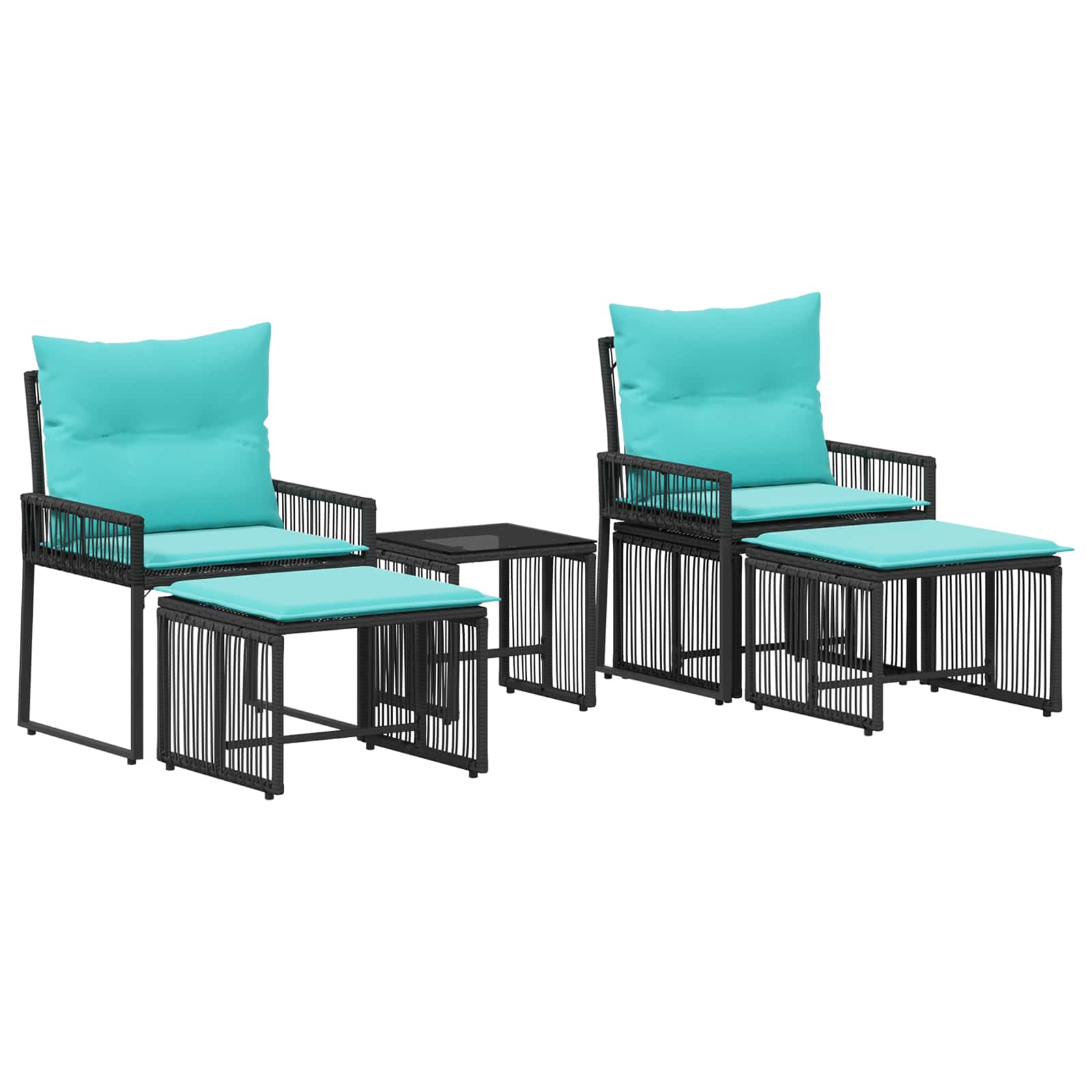 Gartenmöbel Set 11 pcs Schwarz und Türkis Poly-Rattan