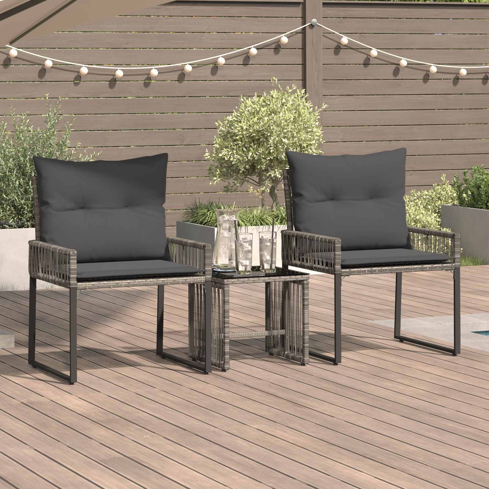 Gartenmöbel Set 7 pcs Grau und Dunkelgrau Poly-Rattan