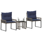 Gartenmöbel Set 7 pcs Grau und Marineblau Poly-Rattan