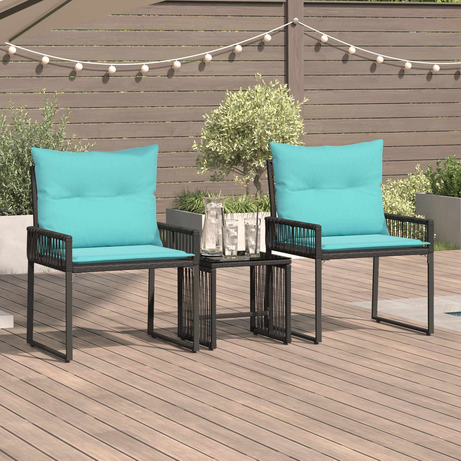 Gartenmöbel Set mit Kissen 7 pcs Schwarz und Türkis Poly-Rattan