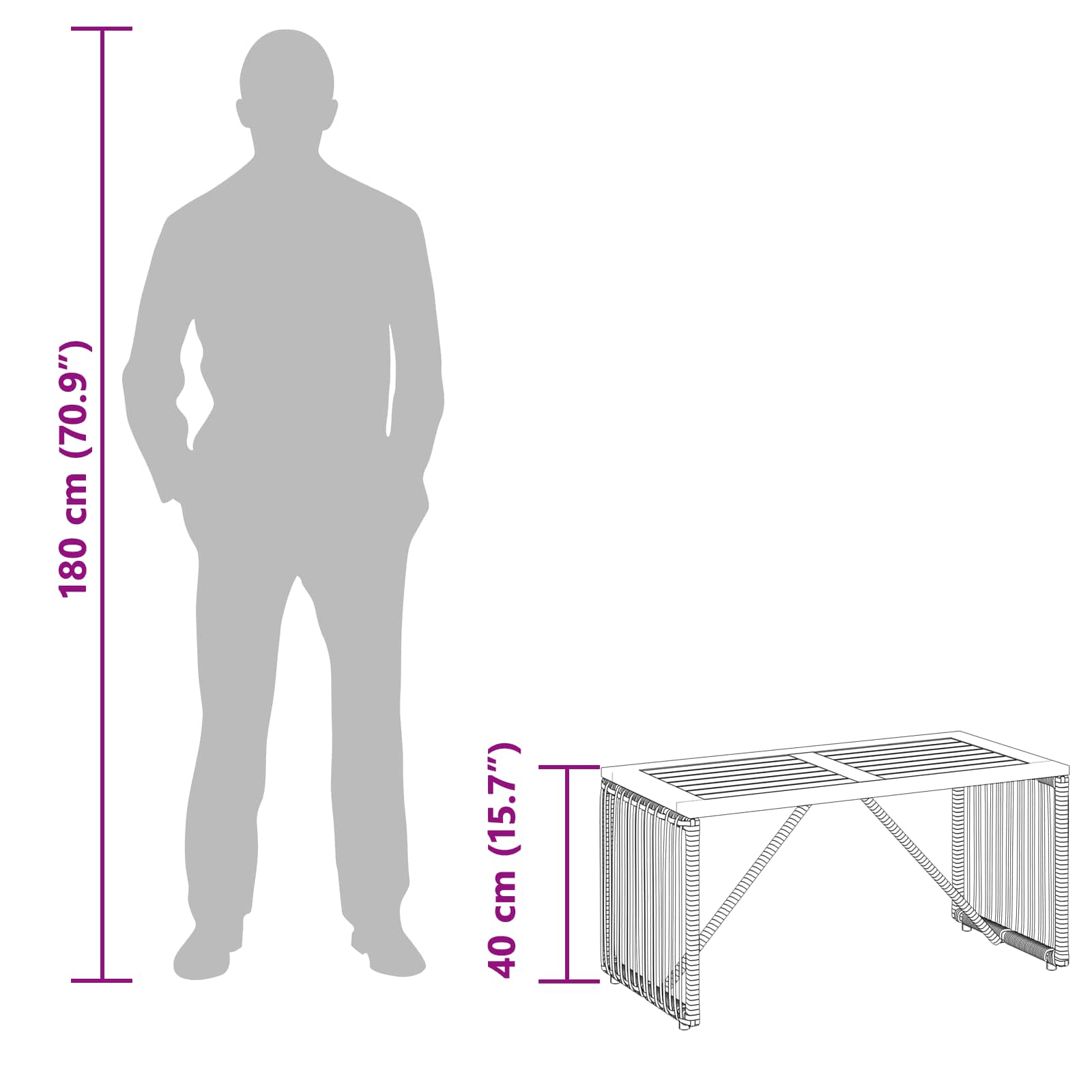 Tisch für Outdoor Grau und Braun 80 x 40 x 40 cm Poly-Rattan