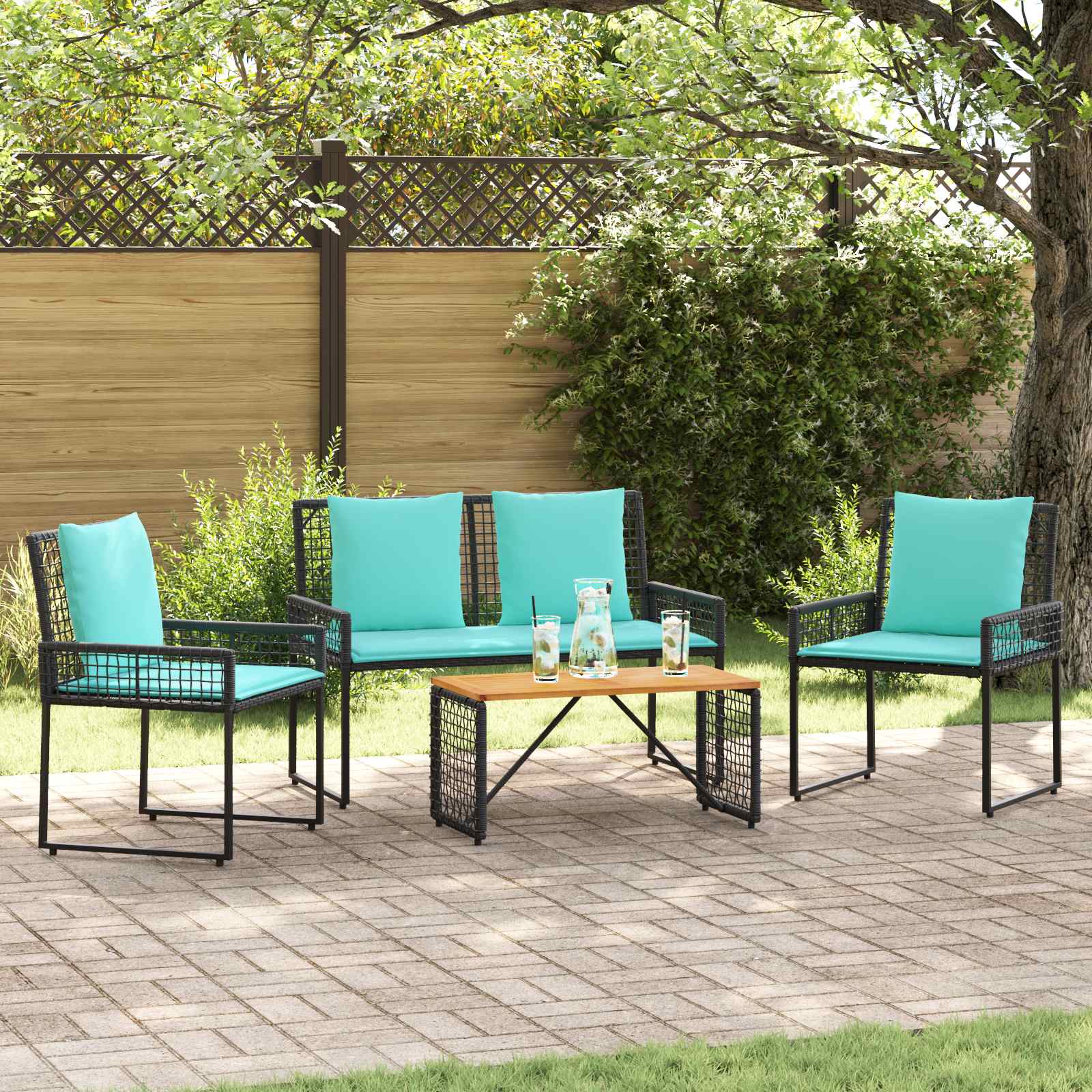 Gartenmöbel-Set mit Kissen 4 pcs Schwarz und Türkis