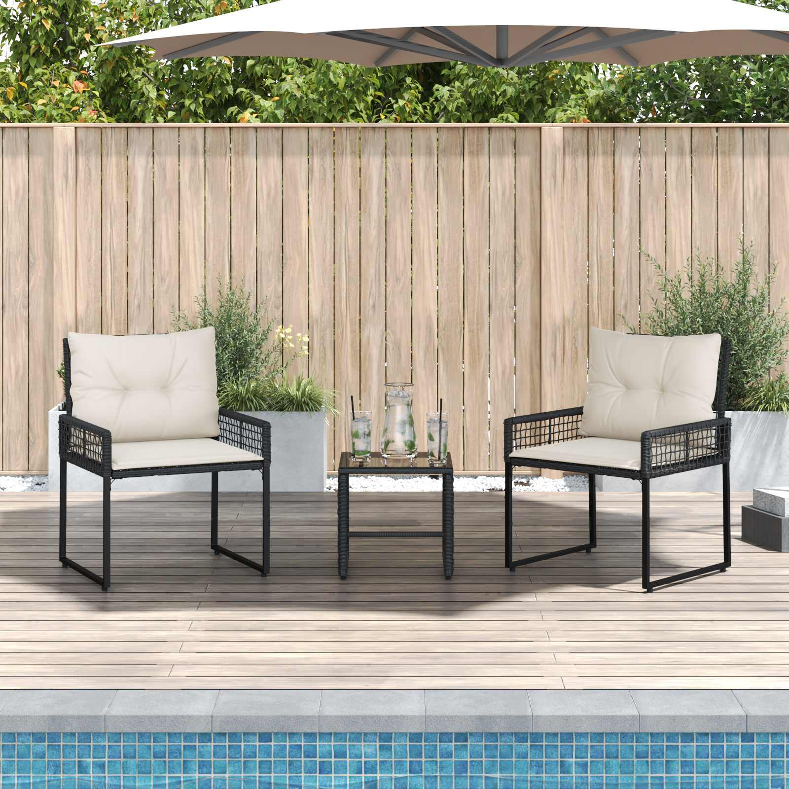 Gartenmöbel-Set mit Kissen 3 pcs Schwarz und Weiß