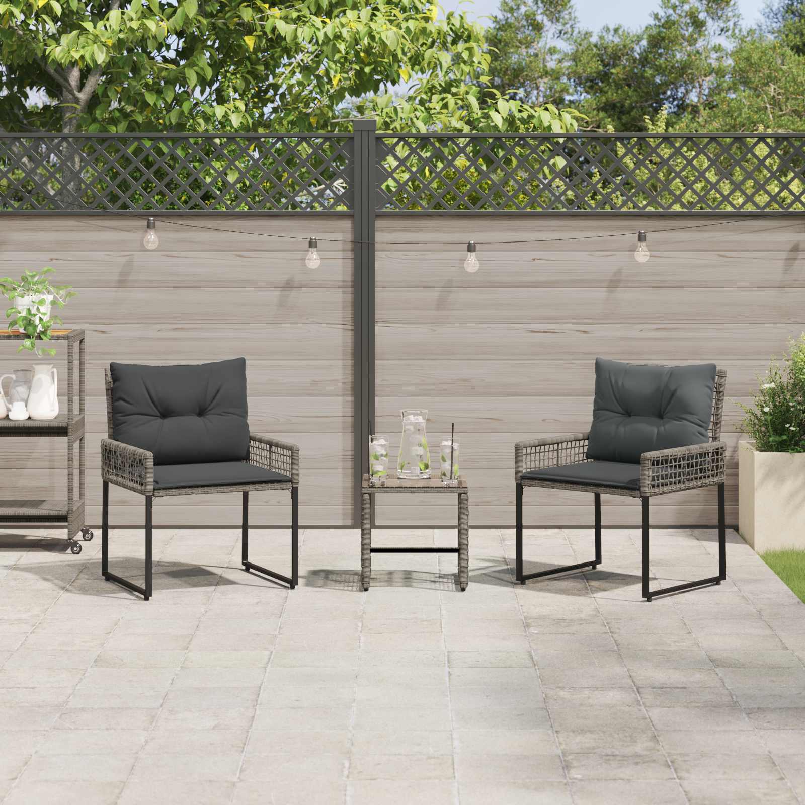 Gartenmöbel-Set mit Kissen 3 pcs Grau