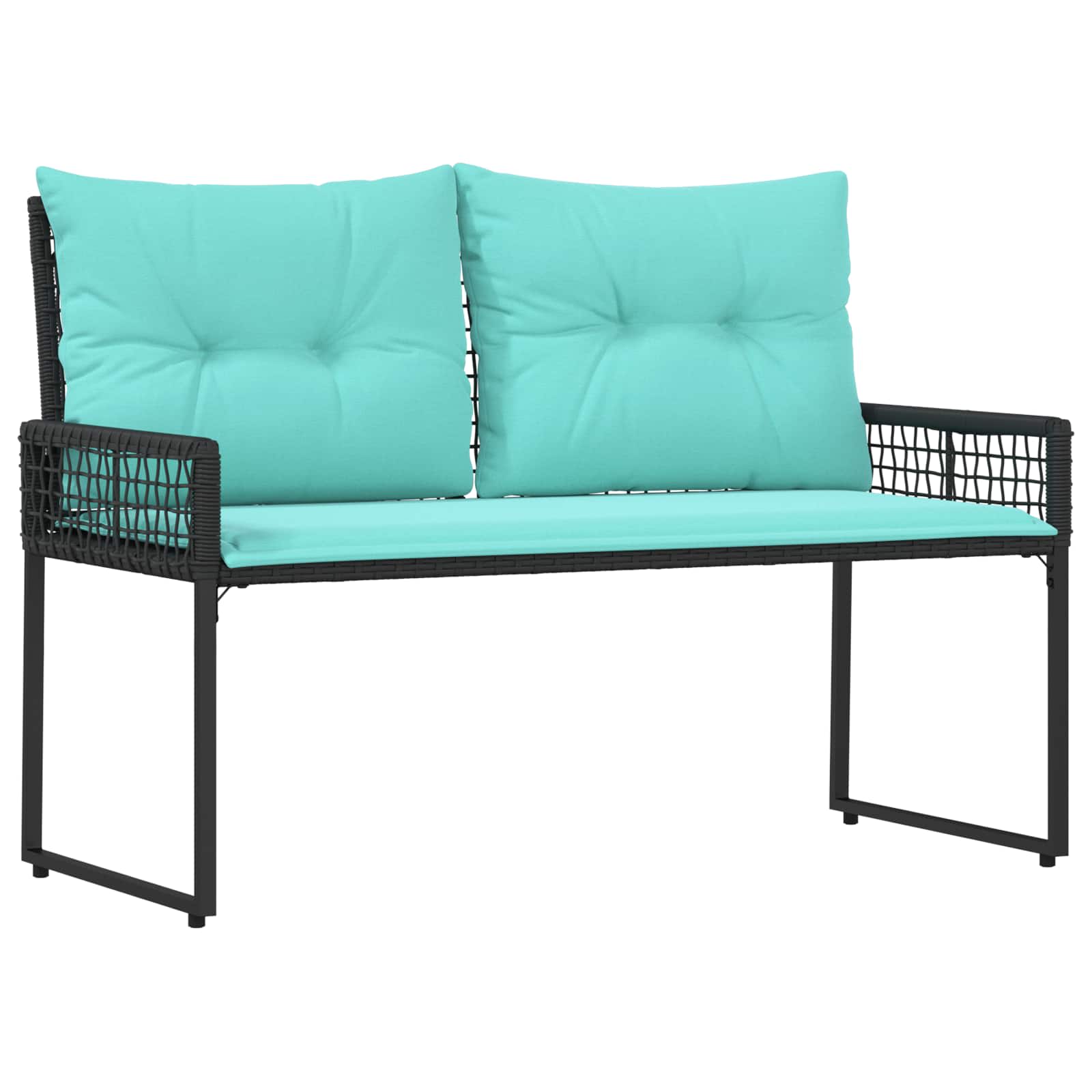Bank Outdoor mit Kissen Schwarz und Türkis 118 x 55 x 82 cm