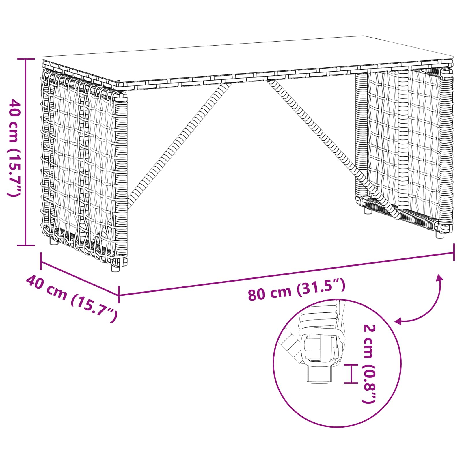 Tisch für Outdoor Grau und Schwarz 80 x 40 x 40 cm