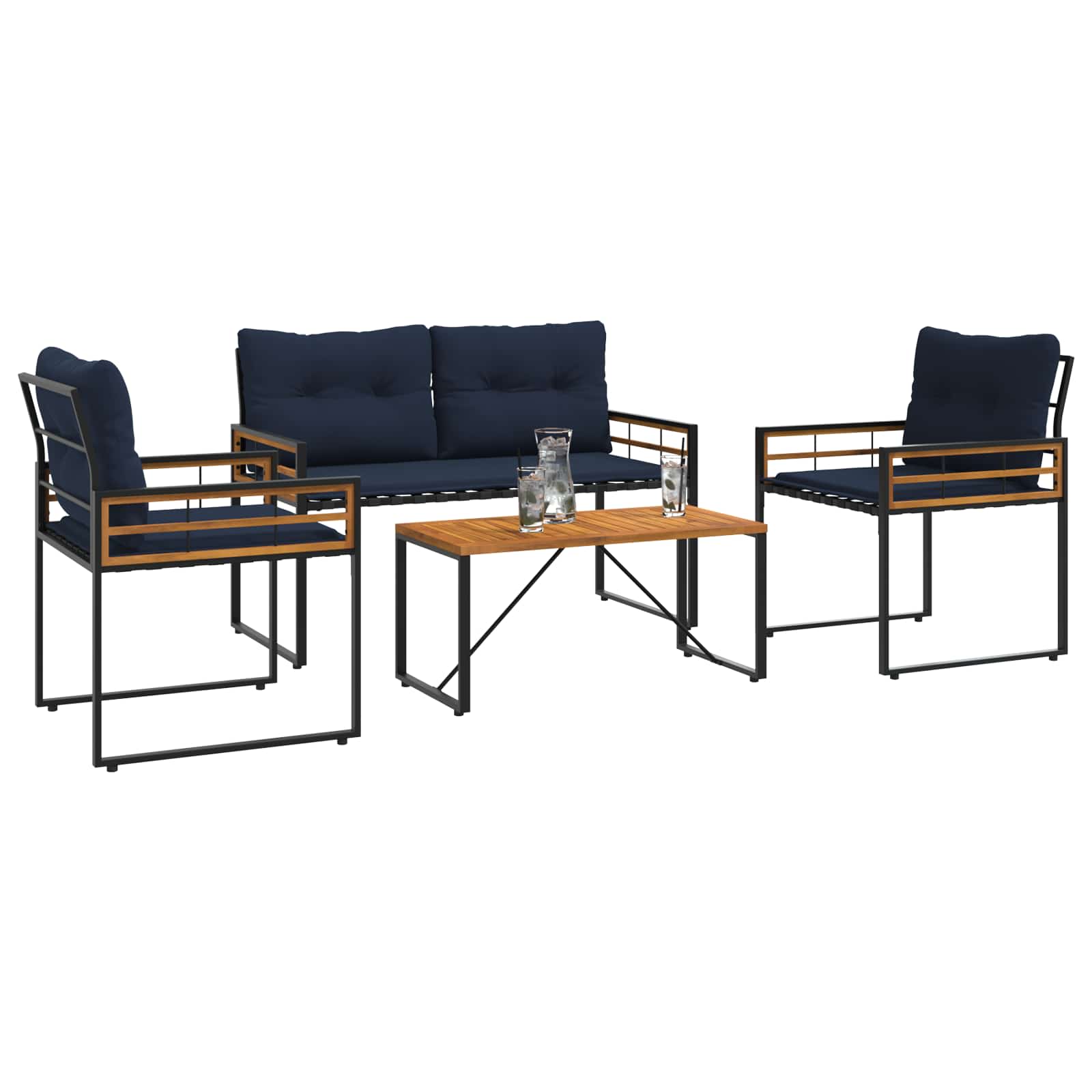 Gartenmöbel Set mit Kissen 4 pcs Marineblau