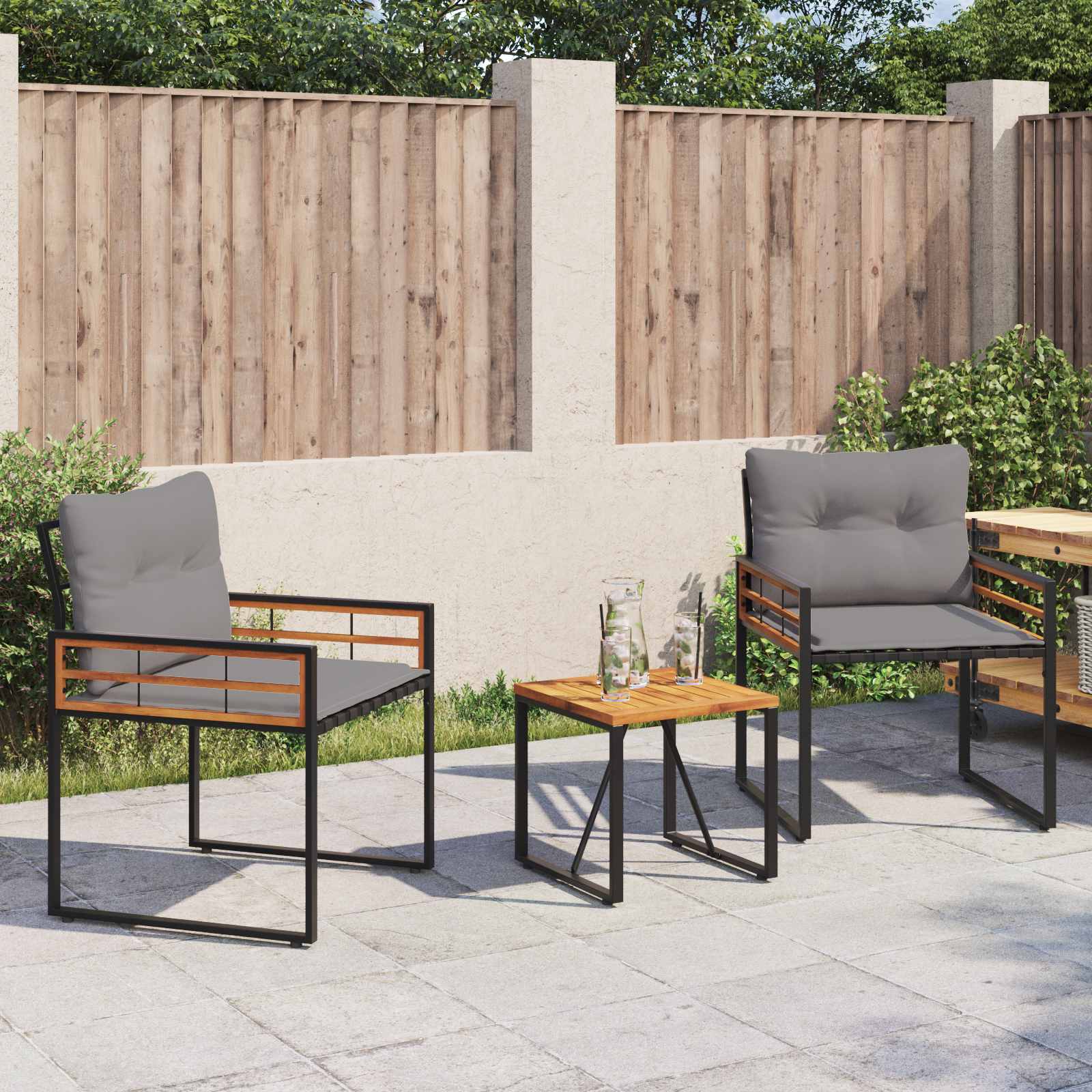 Gartenmöbel Set mit Kissen 3 pcs Hellgrau