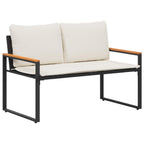 Bank mit Kissen Schwarz und Cremeweiß 115 x 65 x 72 cm Rattan