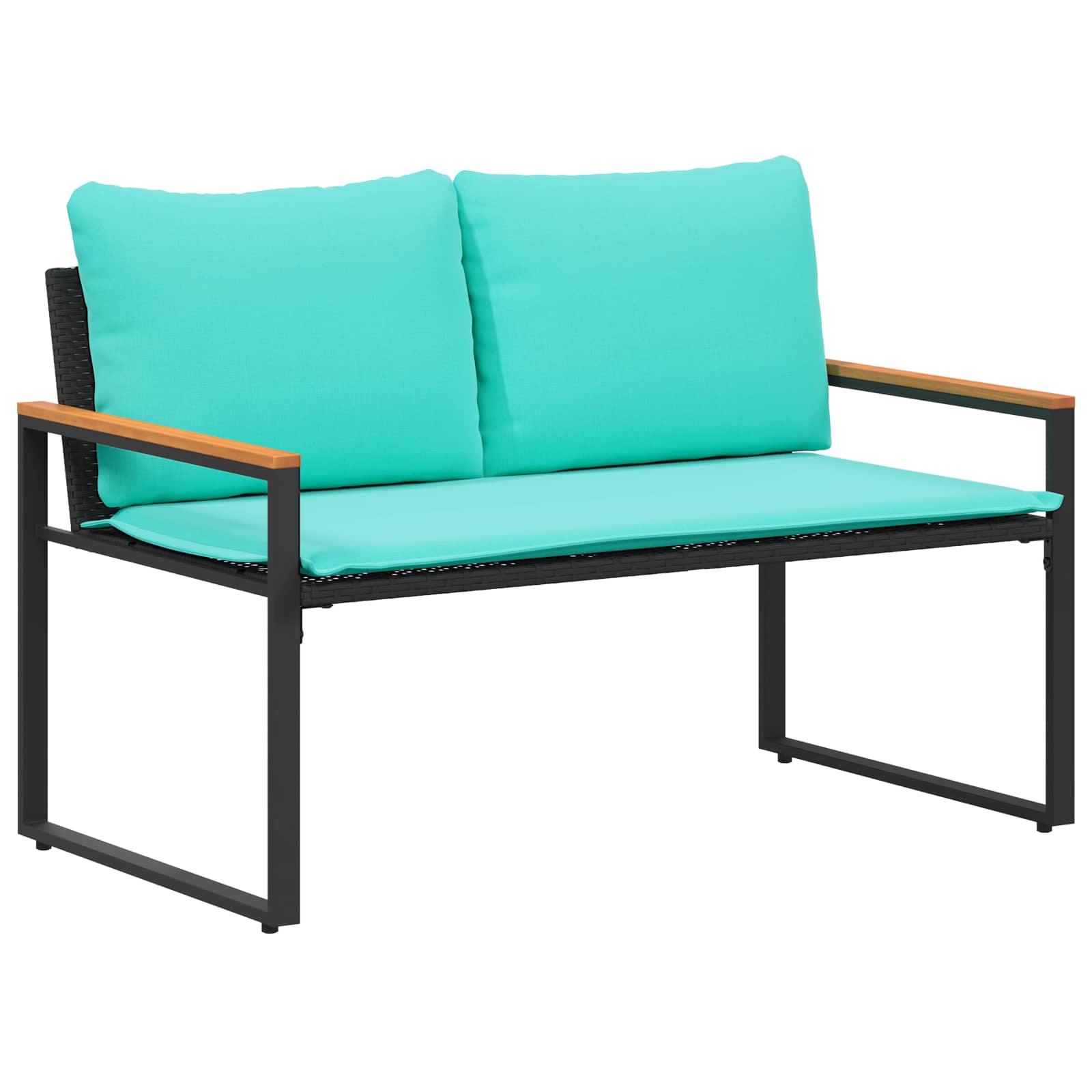 Bank mit Kissen Schwarz und Türkis 115 x 65 x 72 cm Rattan