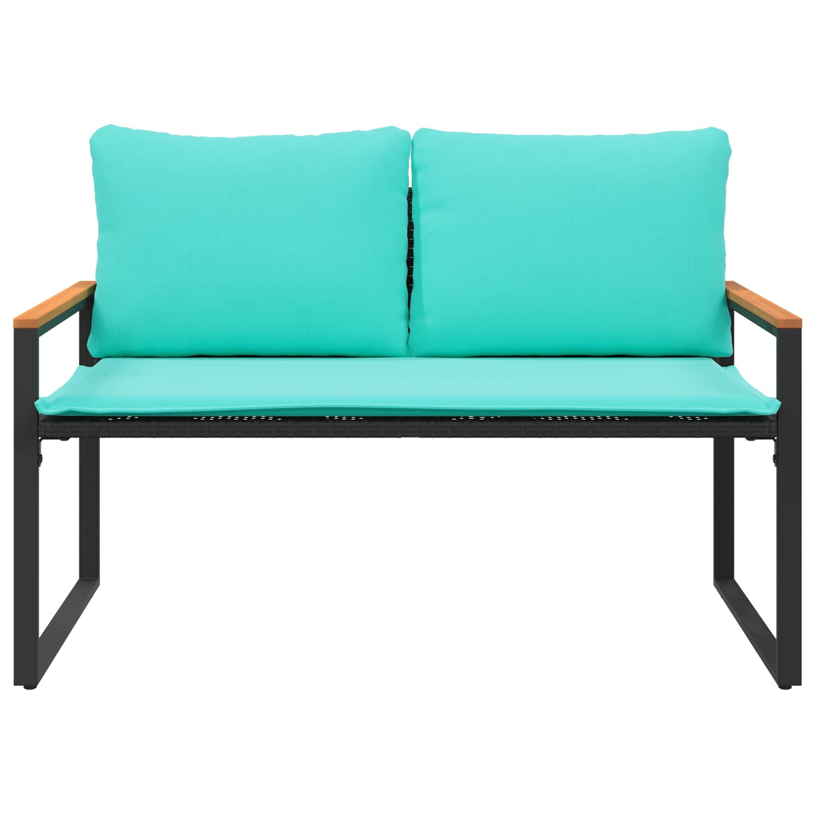 Bank mit Kissen Schwarz und Türkis 115 x 65 x 72 cm Rattan