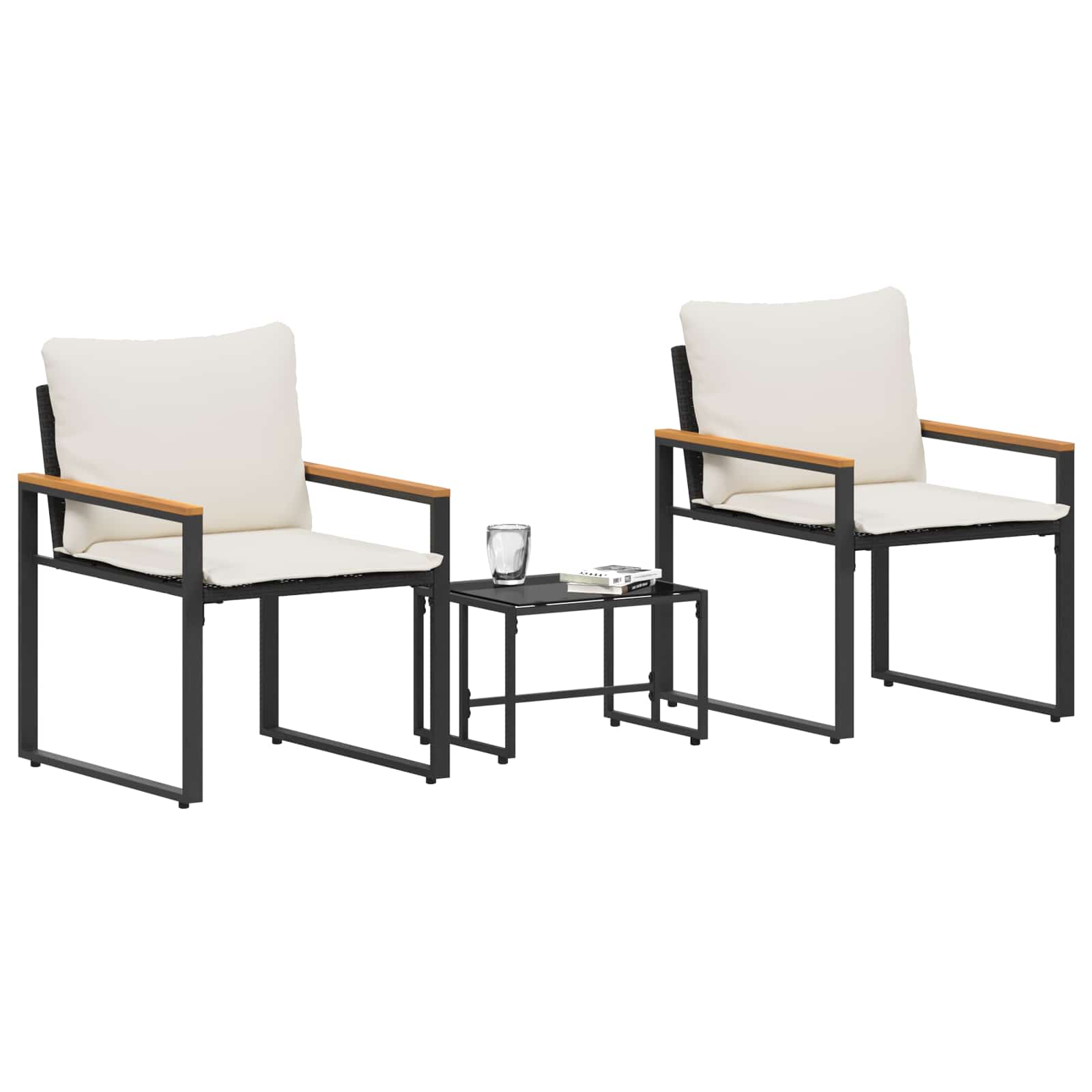 Möbelsets mit Kissen 3 pcs Schwarz und Cremeweiß Rattan