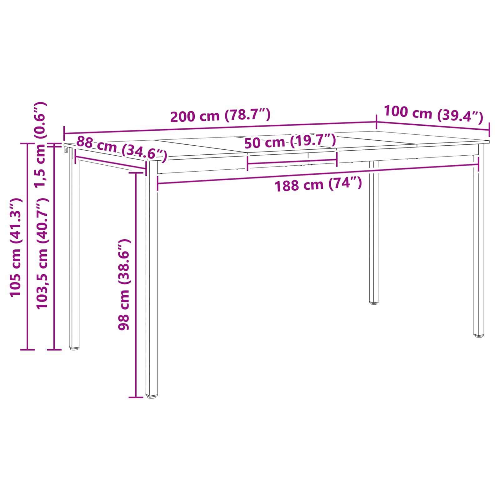 Bartisch Weiß 200 x 100 x 105 cm Massives Kiefernholz