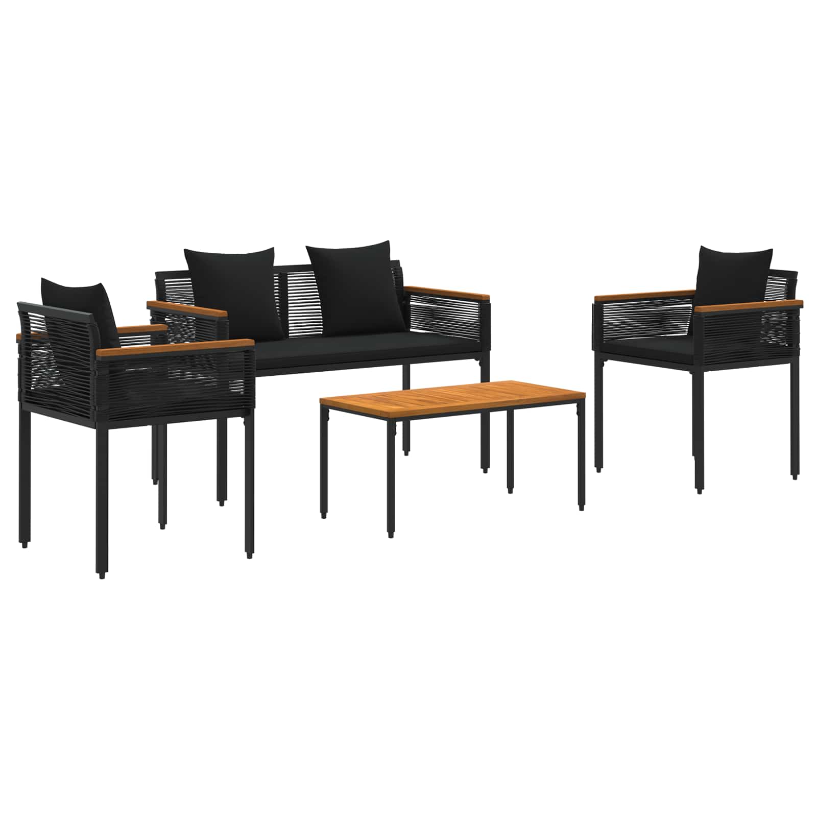 Gartenmöbel Set mit Kissen 4 pcs Schwarz Poly-Rattan