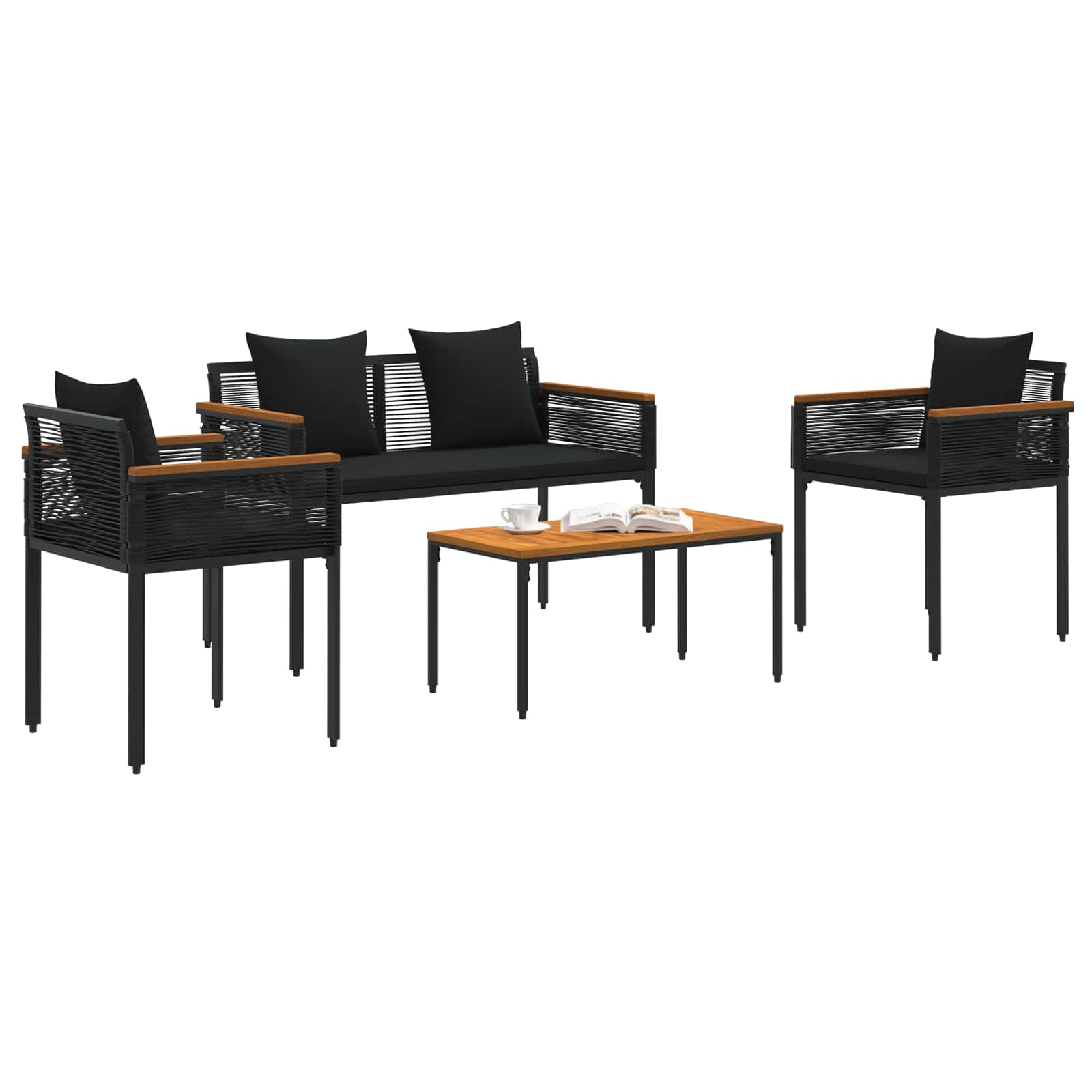 Gartenmöbel Set mit Kissen 4 pcs Schwarz Poly-Rattan