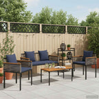 Gartenmöbel Set mit Kissen Grau und Marineblau Poly-Rattan