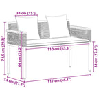 Bank Outdoor mit Kissen Schwarz 117 x 54 x 74,5 cm Poly-Rattan