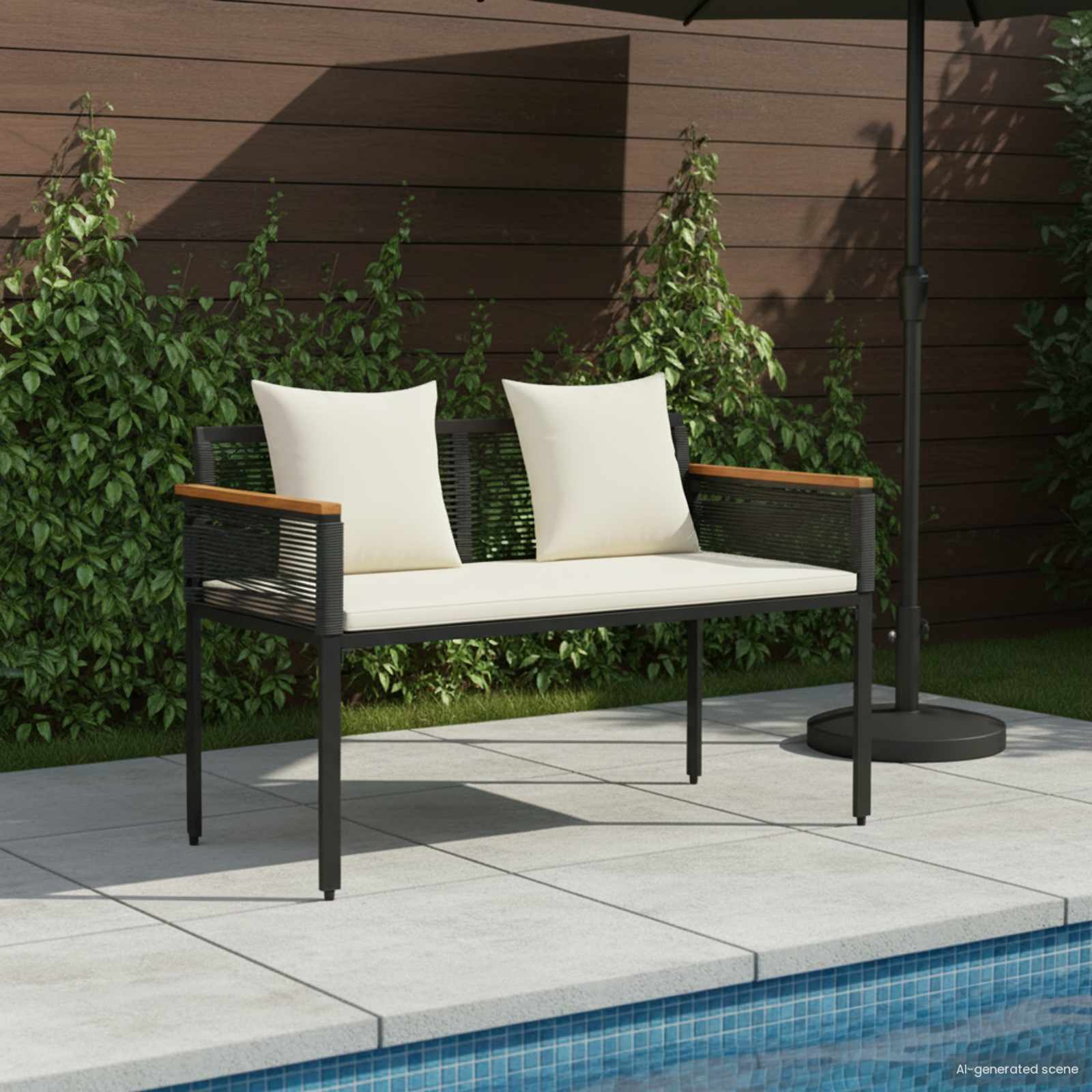 Bank Outdoor Schwarz und Cremeweiß 117 x 54 x 74,5 cm