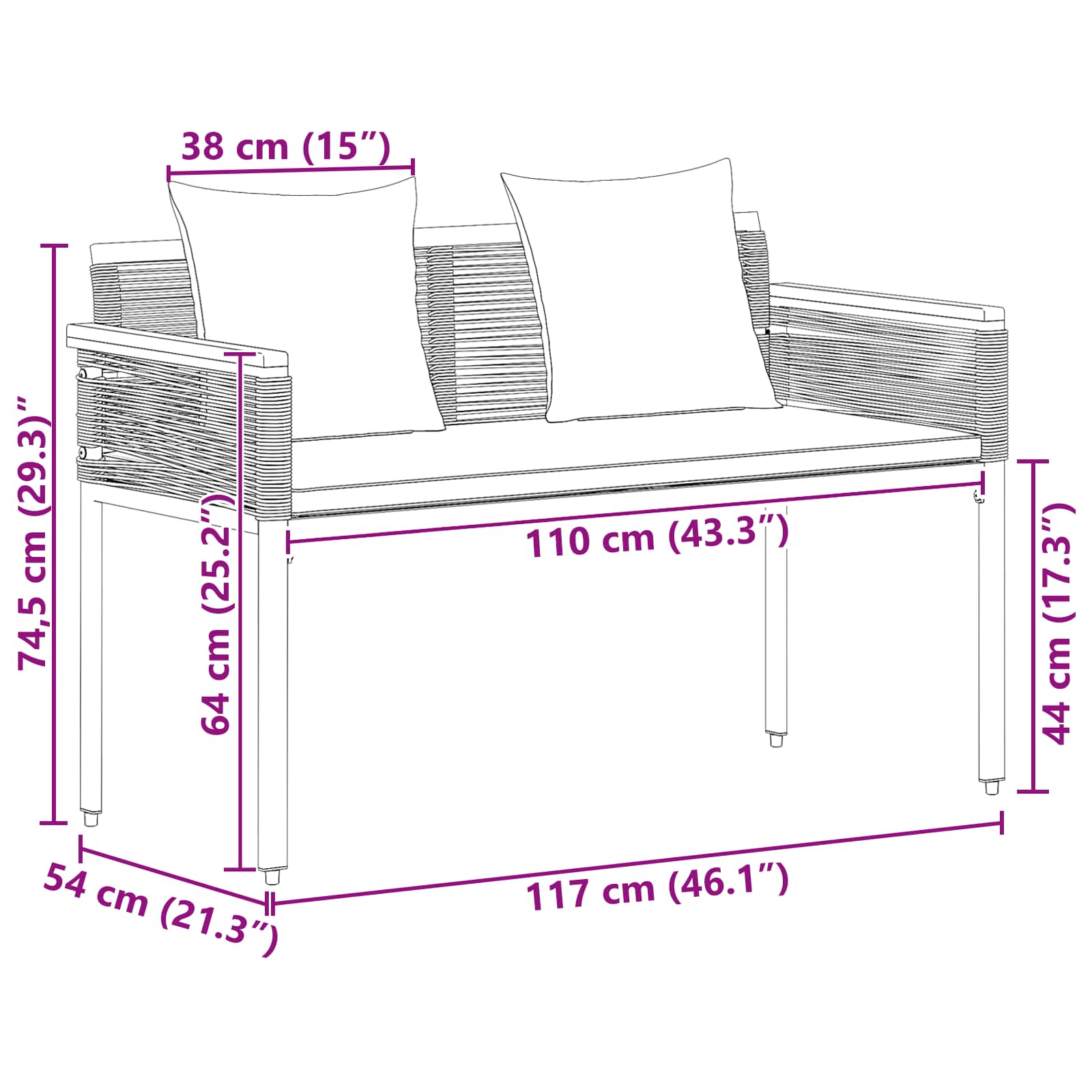 Bank Outdoor Schwarz und Cremeweiß 117 x 54 x 74,5 cm