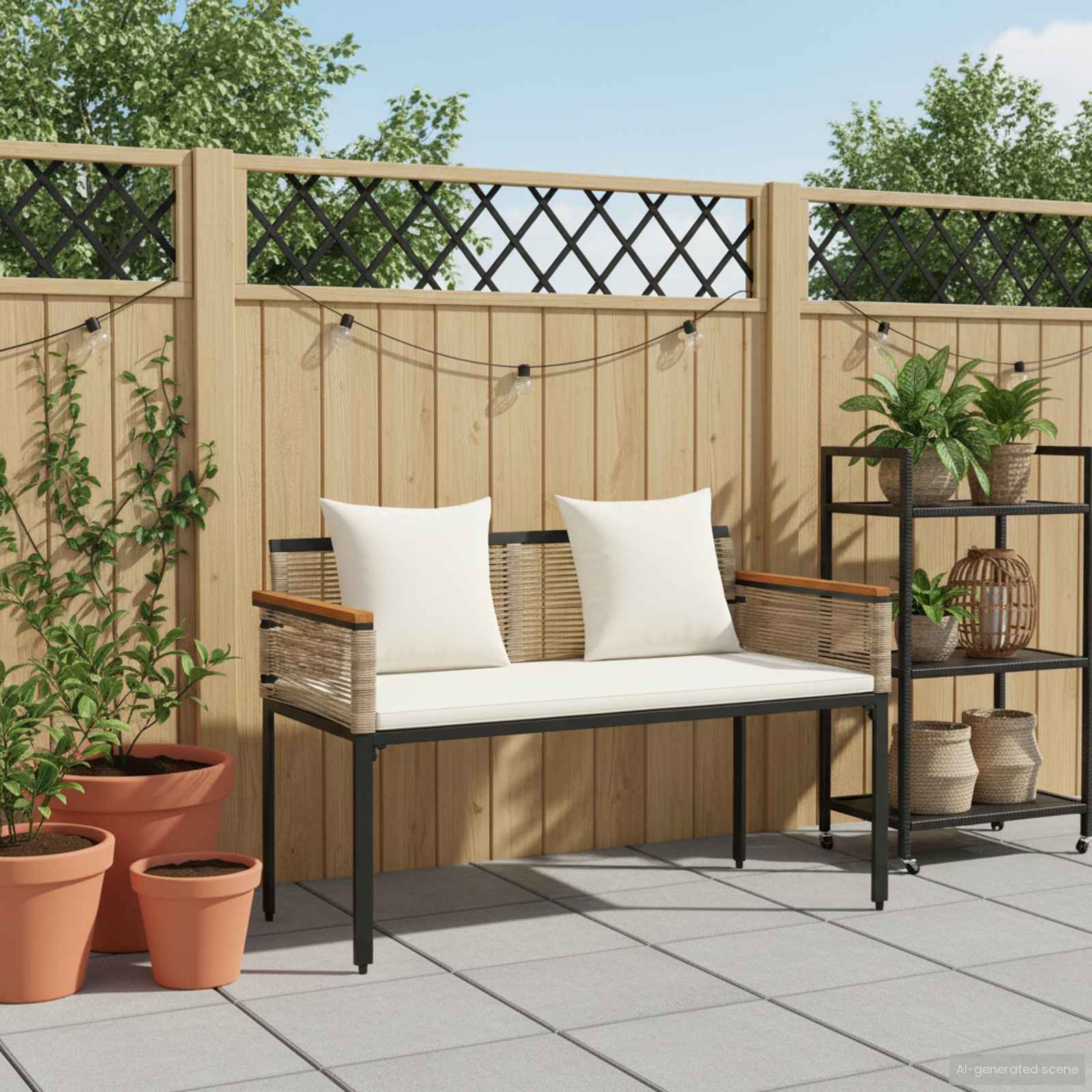 Bank Outdoor Beige und Cremeweiß 117 x 54 x 74,5 cm Poly-Rattan
