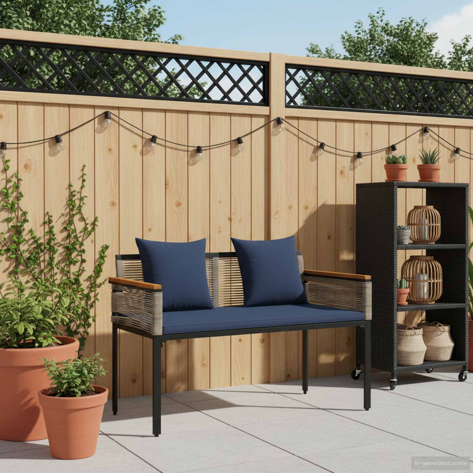 Bank Outdoor Grau und Marineblau 117 x 54 x 74,5 cm Poly-Rattan