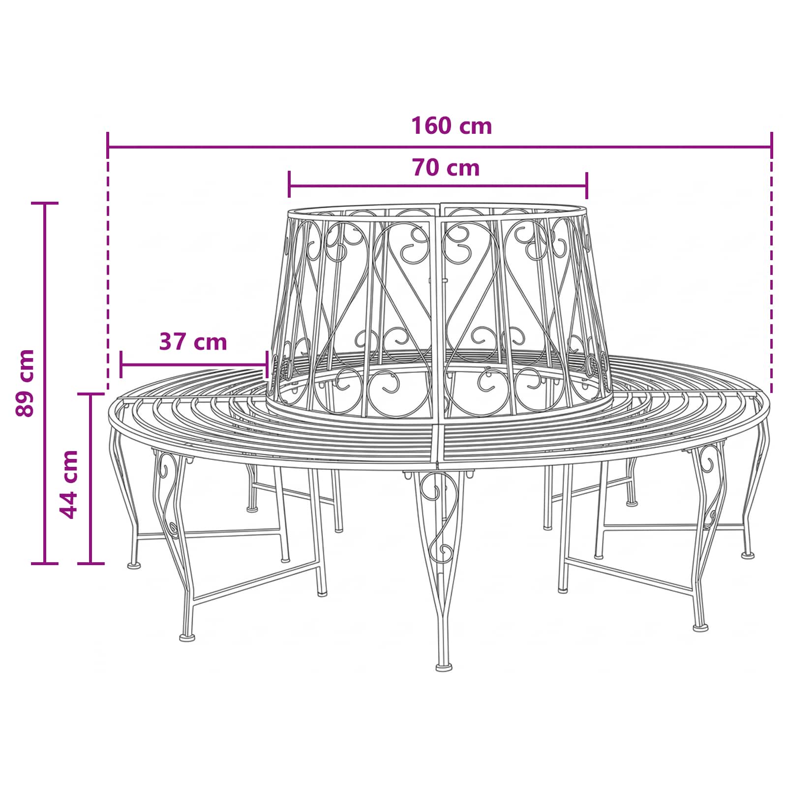 Baumbank 8-Sitzanzahl Ø 160 x 89 cm Stahl Antikbraun Rund