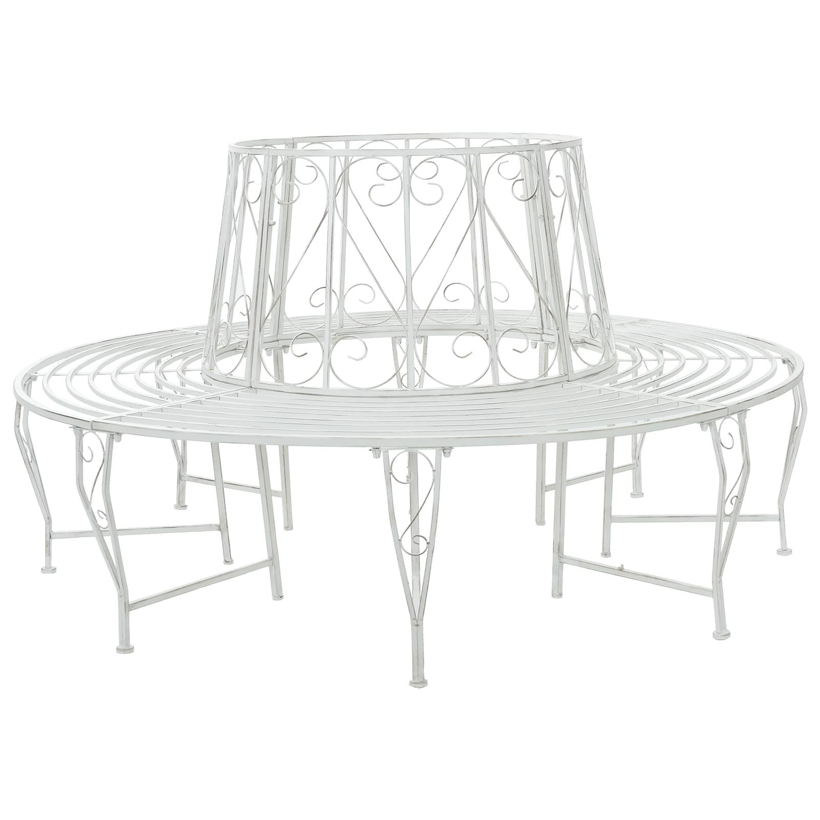 Baumbank 8-Sitzanzahl Ø 160 x 89 cm Stahl Antik Weiß Rund