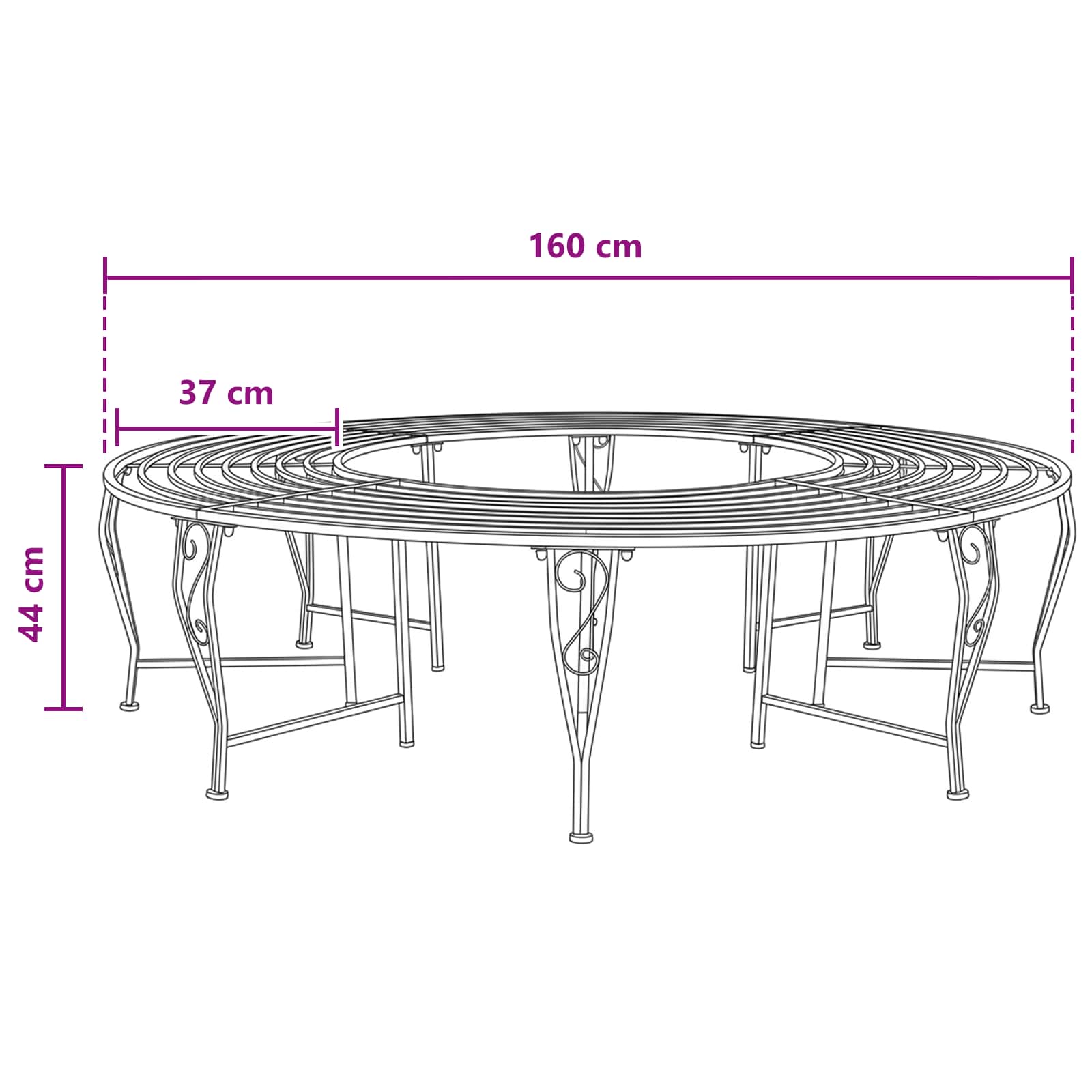 Baumbank 8-Sitzanzahl Ø 160 x 44 cm Stahl Antikbraun Rund