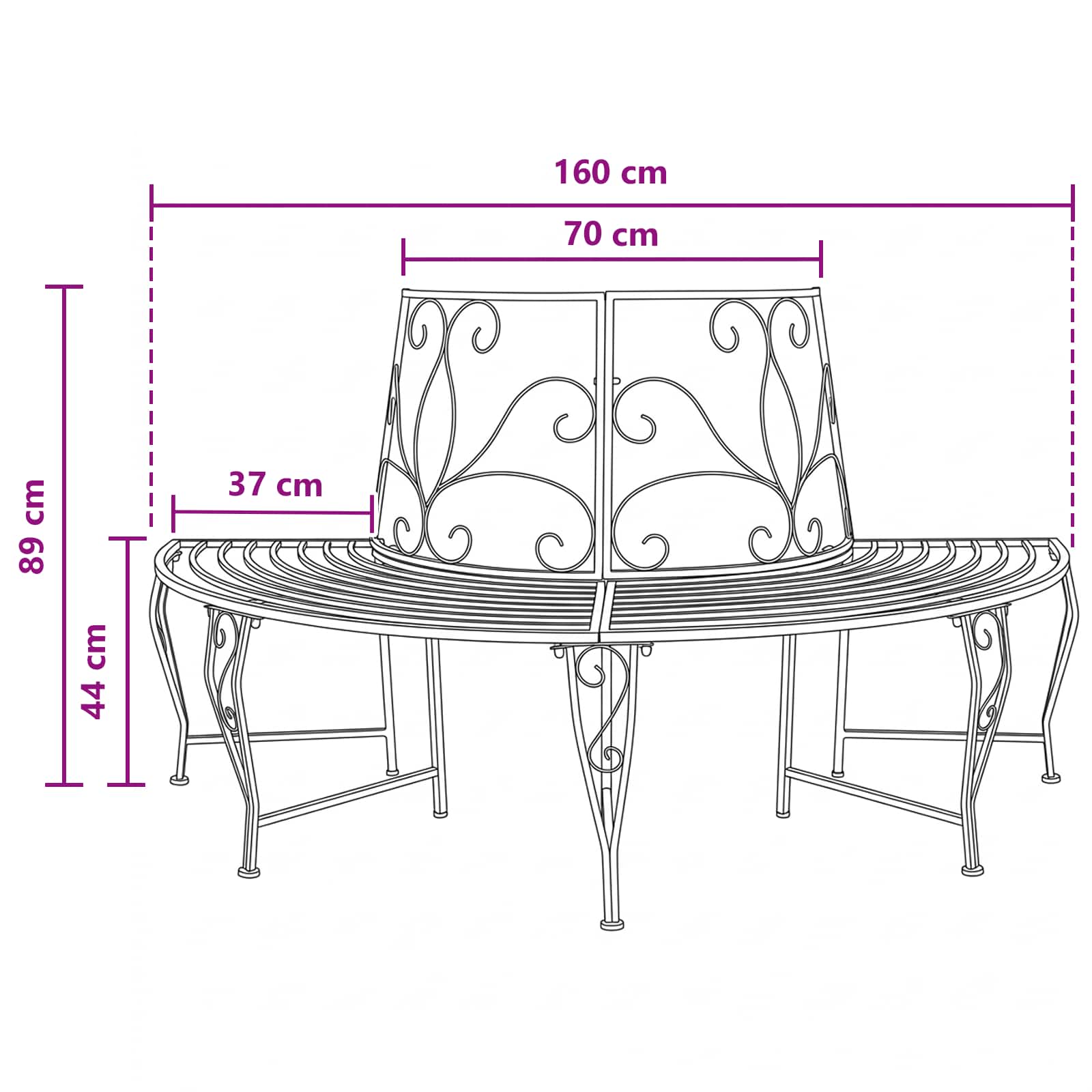 Baumbank 4-Sitzanzahl 160 x 80 x 89 cm Stahl Antikbraun
