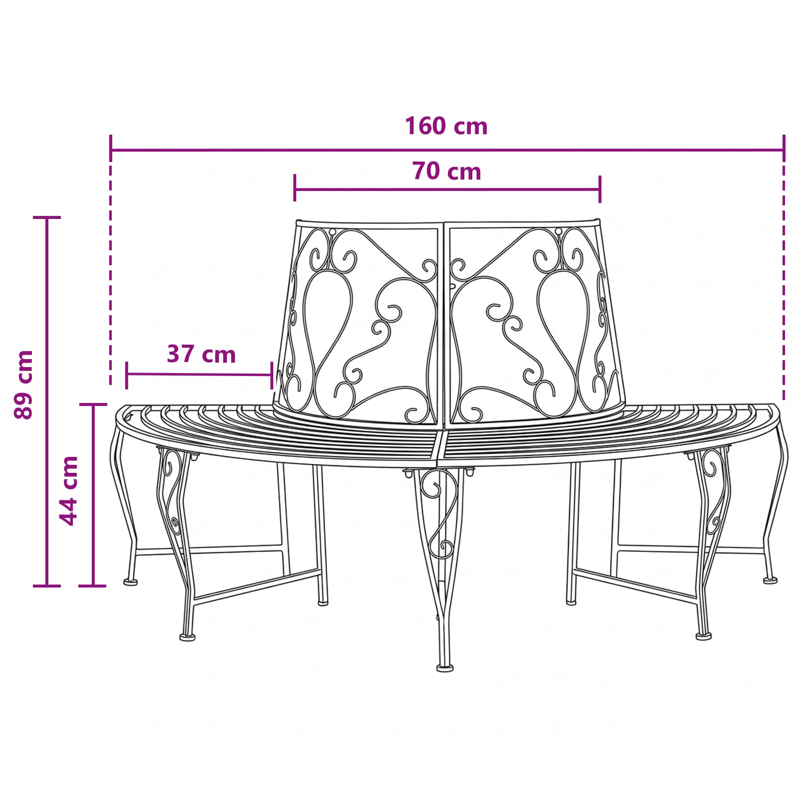Baumbank 4-Sitzanzahl 160 x 80 x 89 cm Stahl Antikbraun
