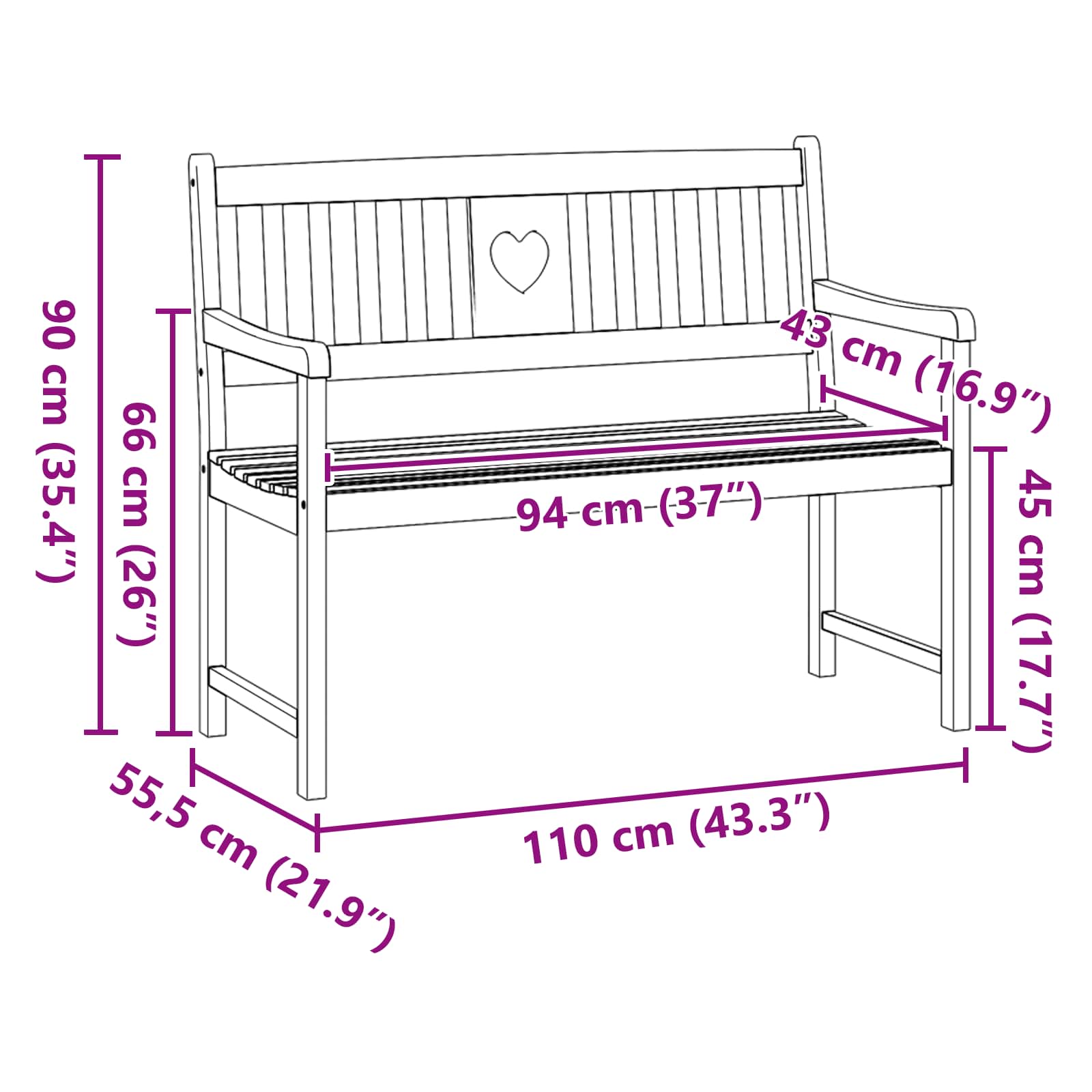 Bank Outdoor Natur 110 x 55,5 x 90 cm Massivholz Akazie