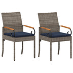 Gartenstühle 2 pcs Grau und Marineblau Poly-Rattan und Akazie