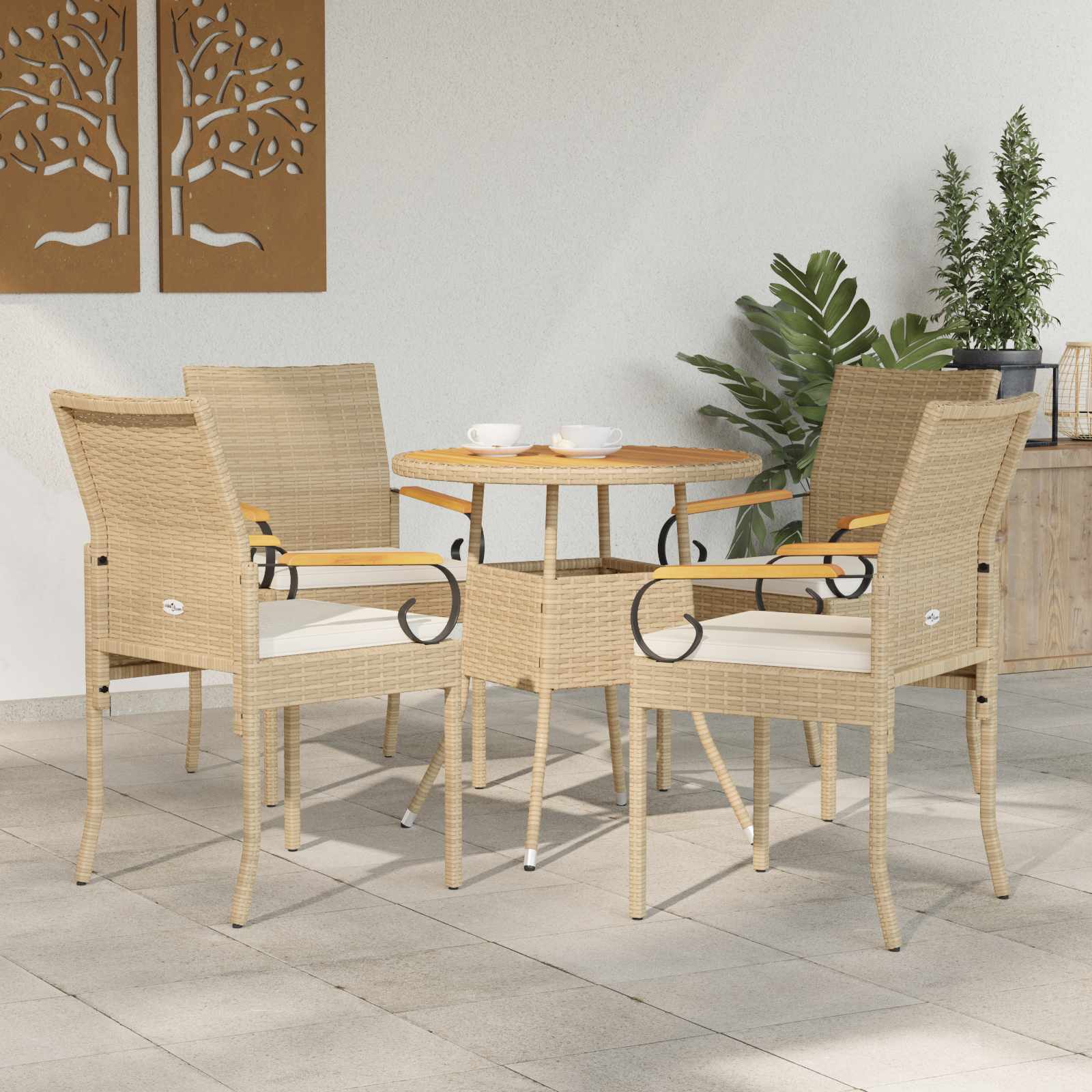 Gartenstühle 4 pcs Beige und Cremeweiß Poly-Rattan und Akazie