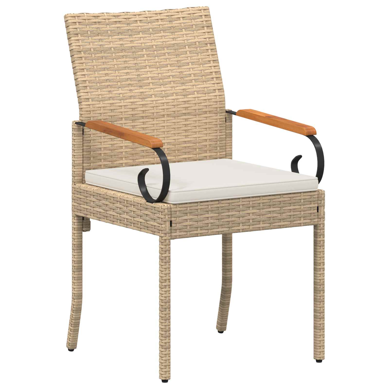 Gartenstühle 4 pcs Beige und Cremeweiß Poly-Rattan und Akazie