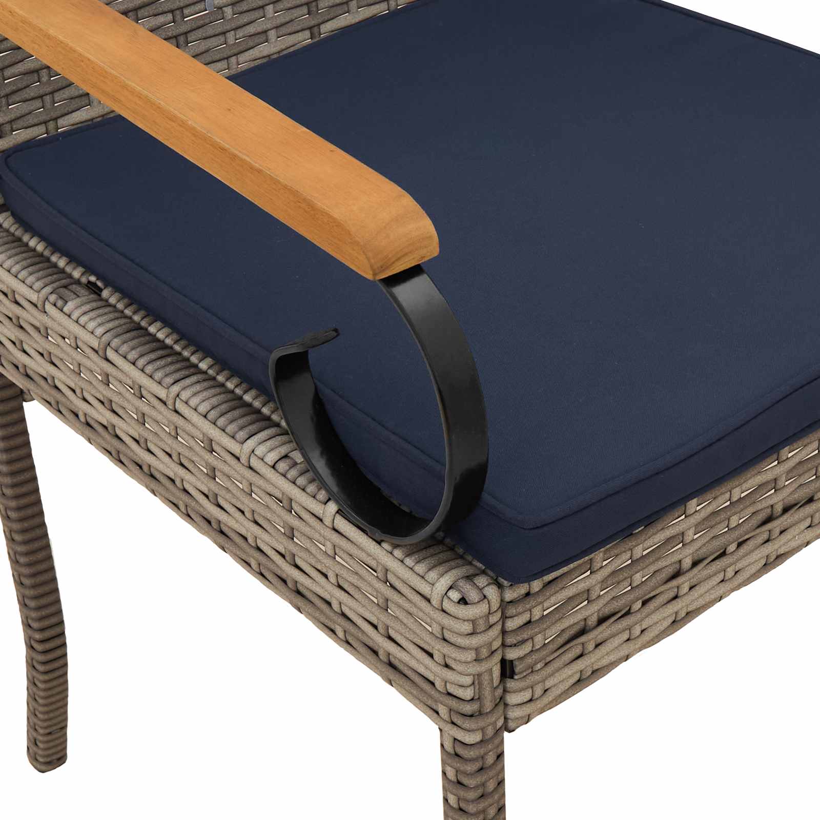 Gartenstühle 4 pcs Grau und Marineblau Poly-Rattan und Akazie
