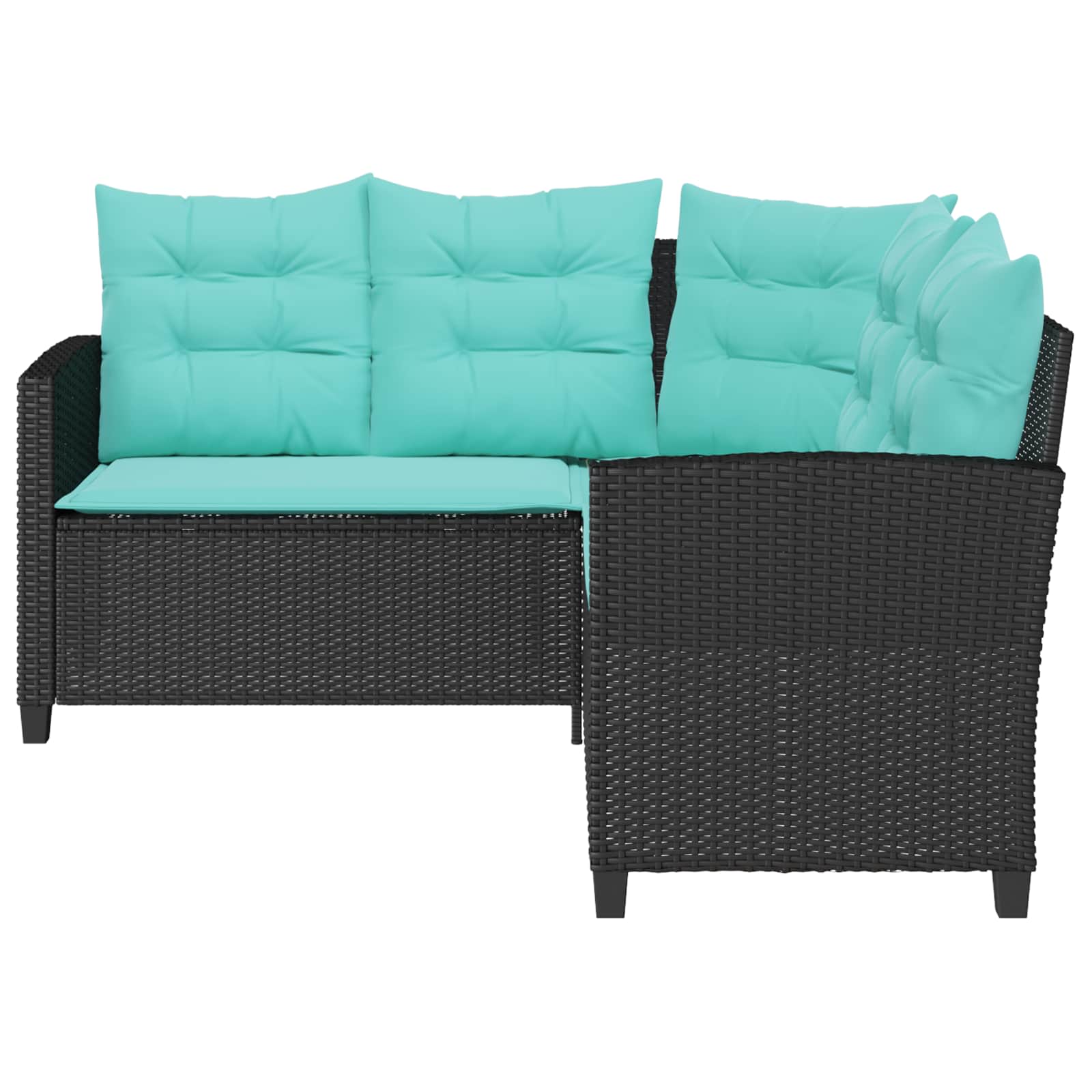 Garten-Sofa mit Kissen 2 pcs Schwarz und Türkis Poly Rattan