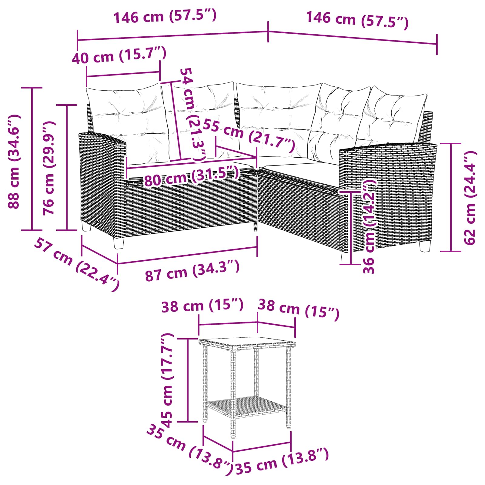 Garten-Sofa mit Kissen 2 pcs Schwarz und Türkis Poly Rattan