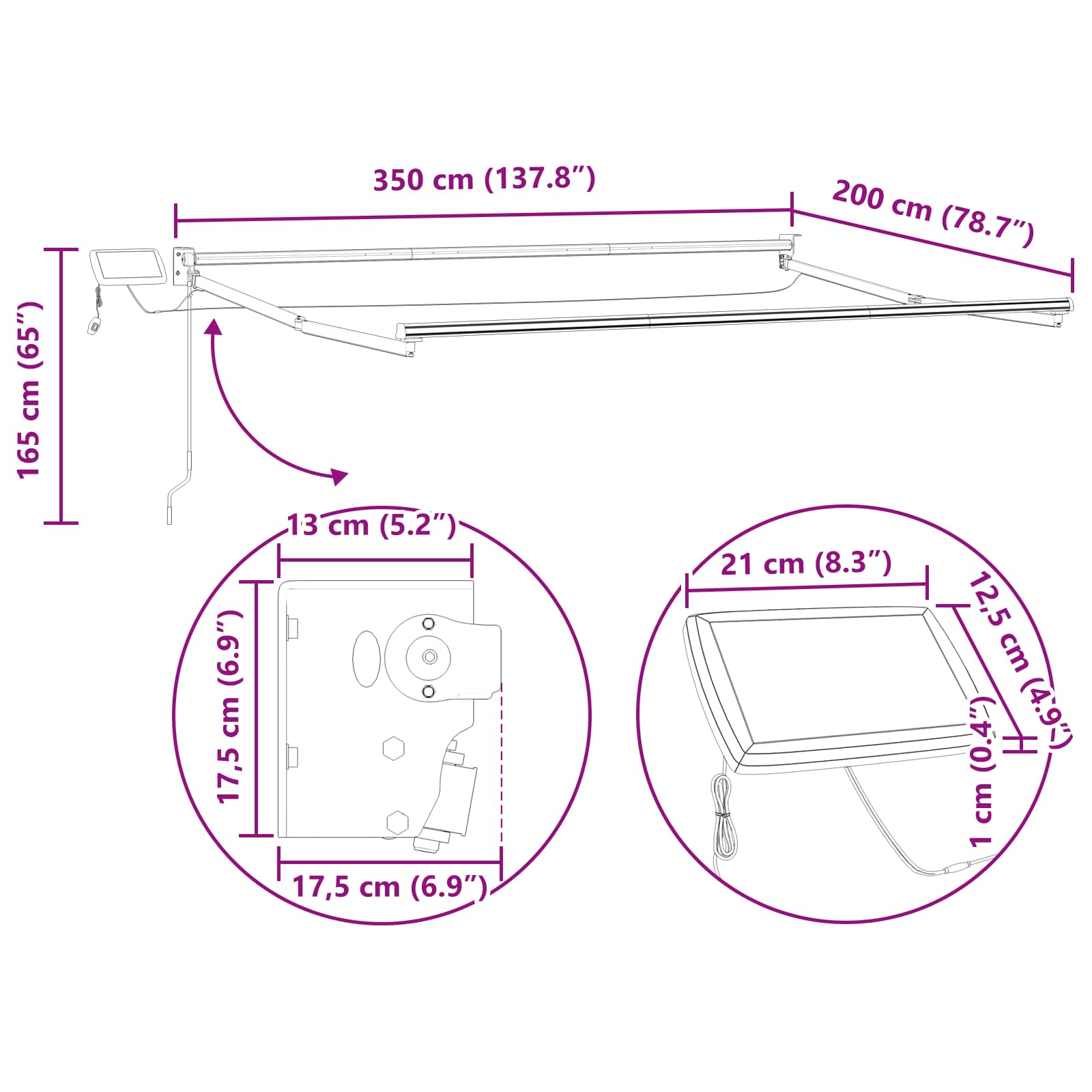 Elektrisches Markisenrahmen Weiß 3,5 x 2 m Aluminium