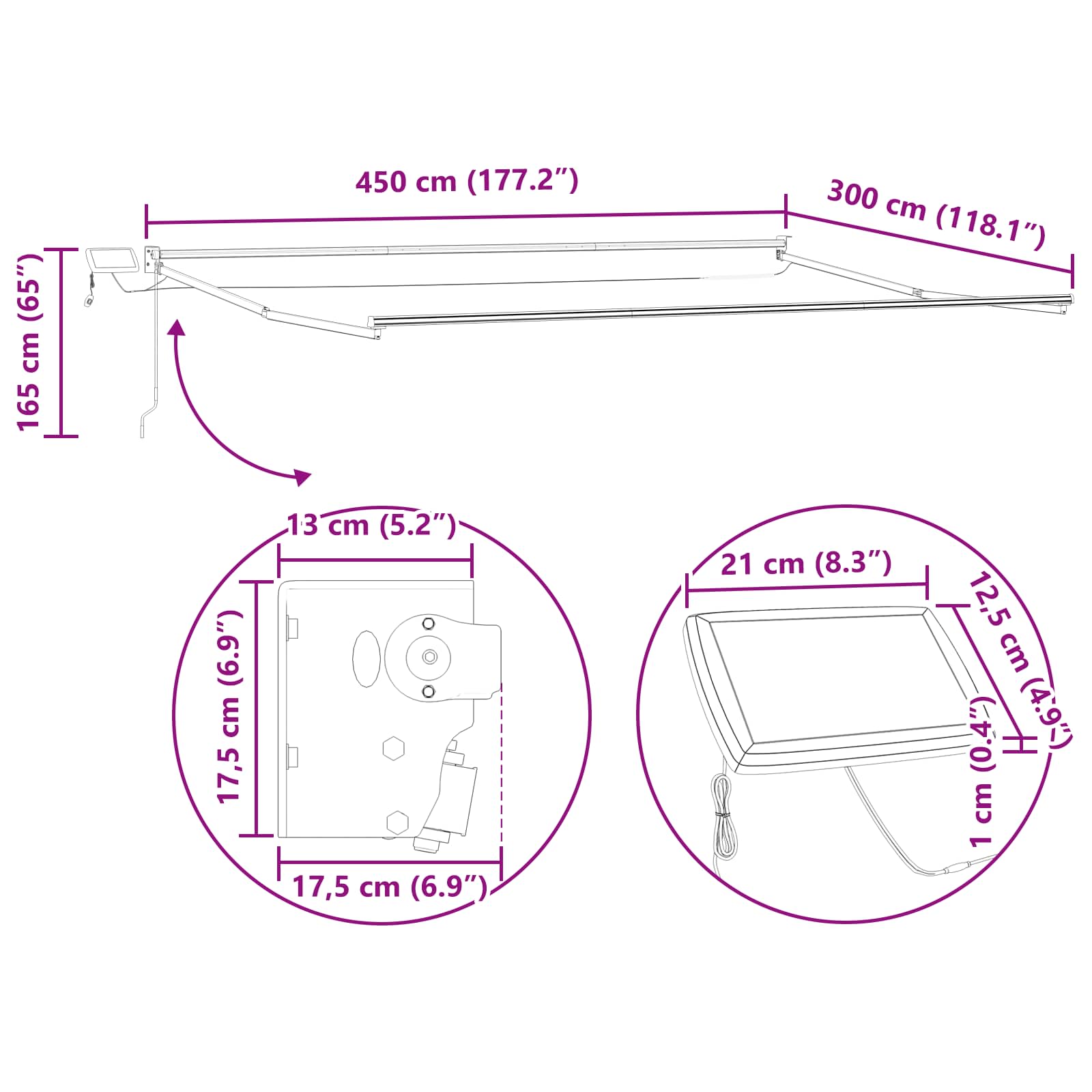 Elektrisches Markisenrahmen Anthrazit 4,5 × 3 m Aluminium