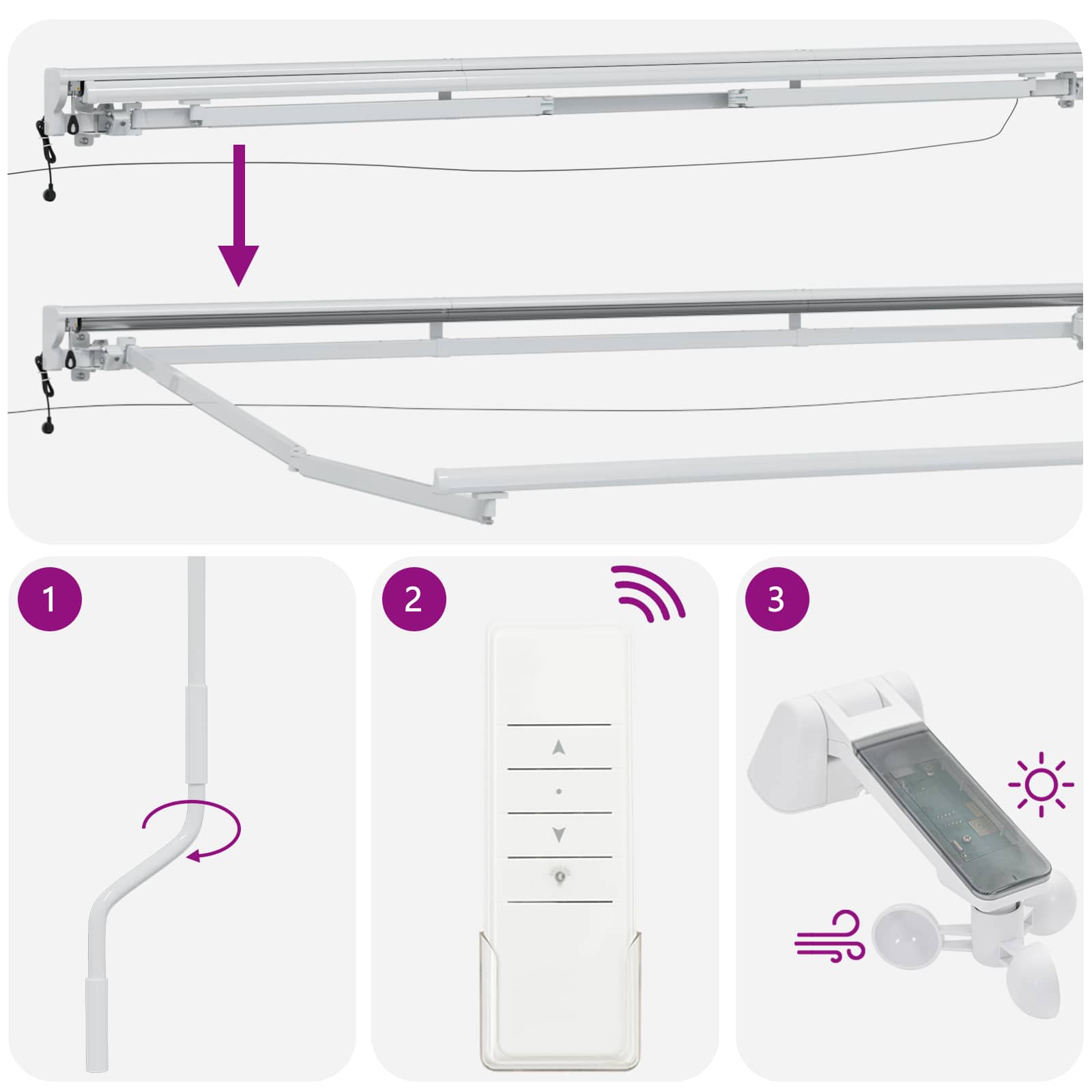Elektrische Markisenrahmen mit LEDs Weiß 5 x 3 m Aluminium