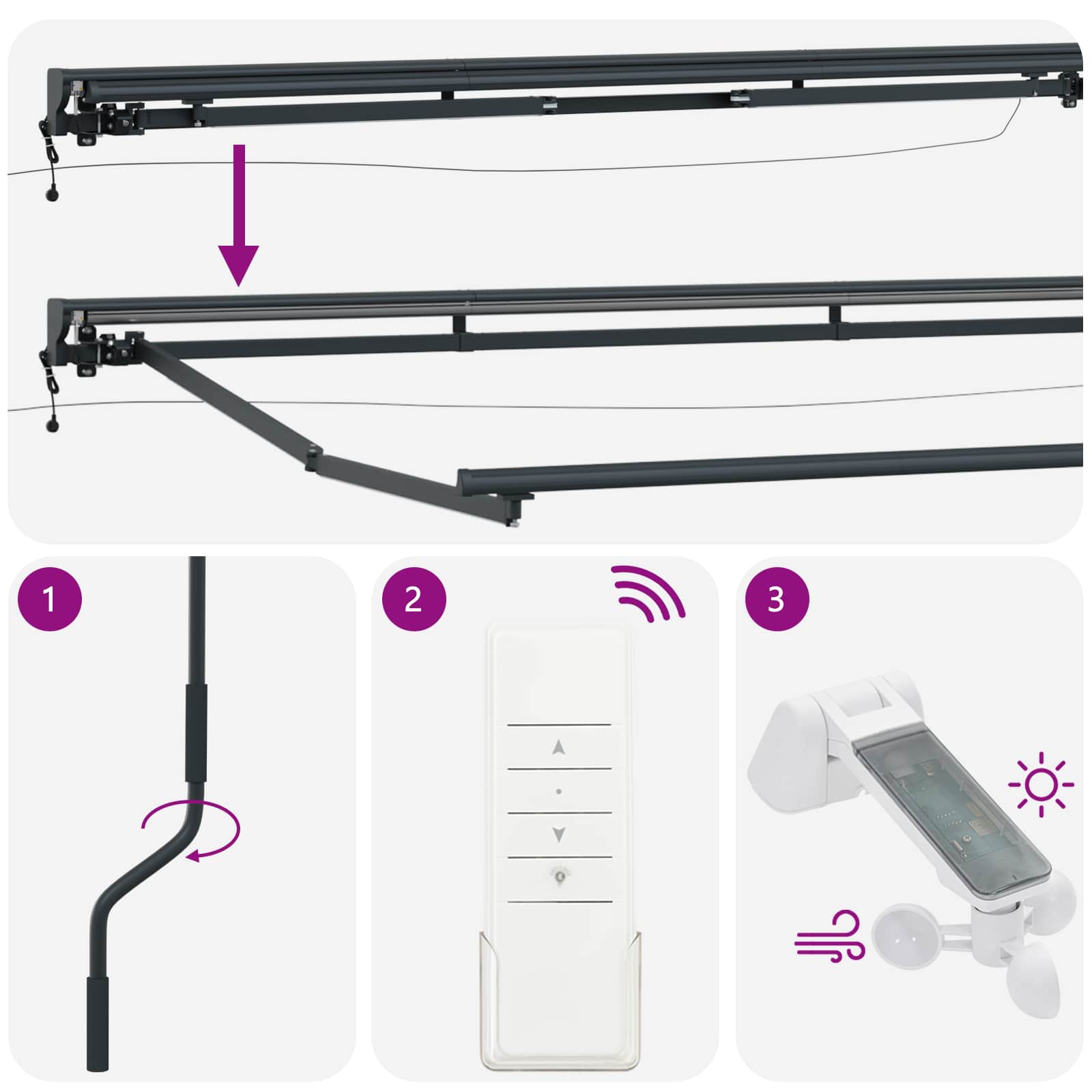 Elektrische Markisenrahmen mit LEDs Anthrazit 4 x 3 m Aluminium