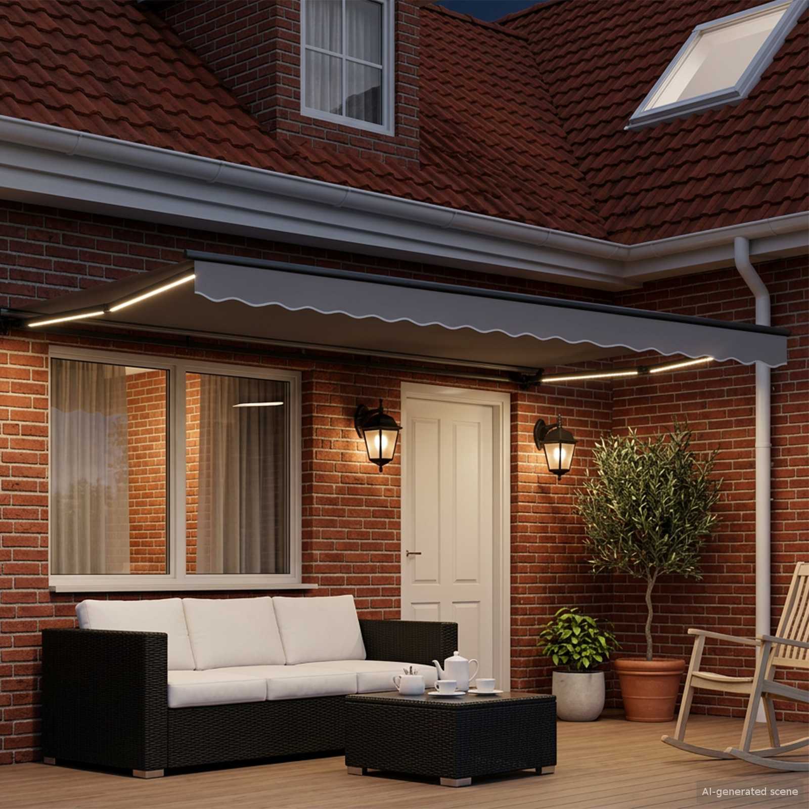 Elektrische Markisenrahmen mit LEDs Anthrazit 4,5 x 3,5 m