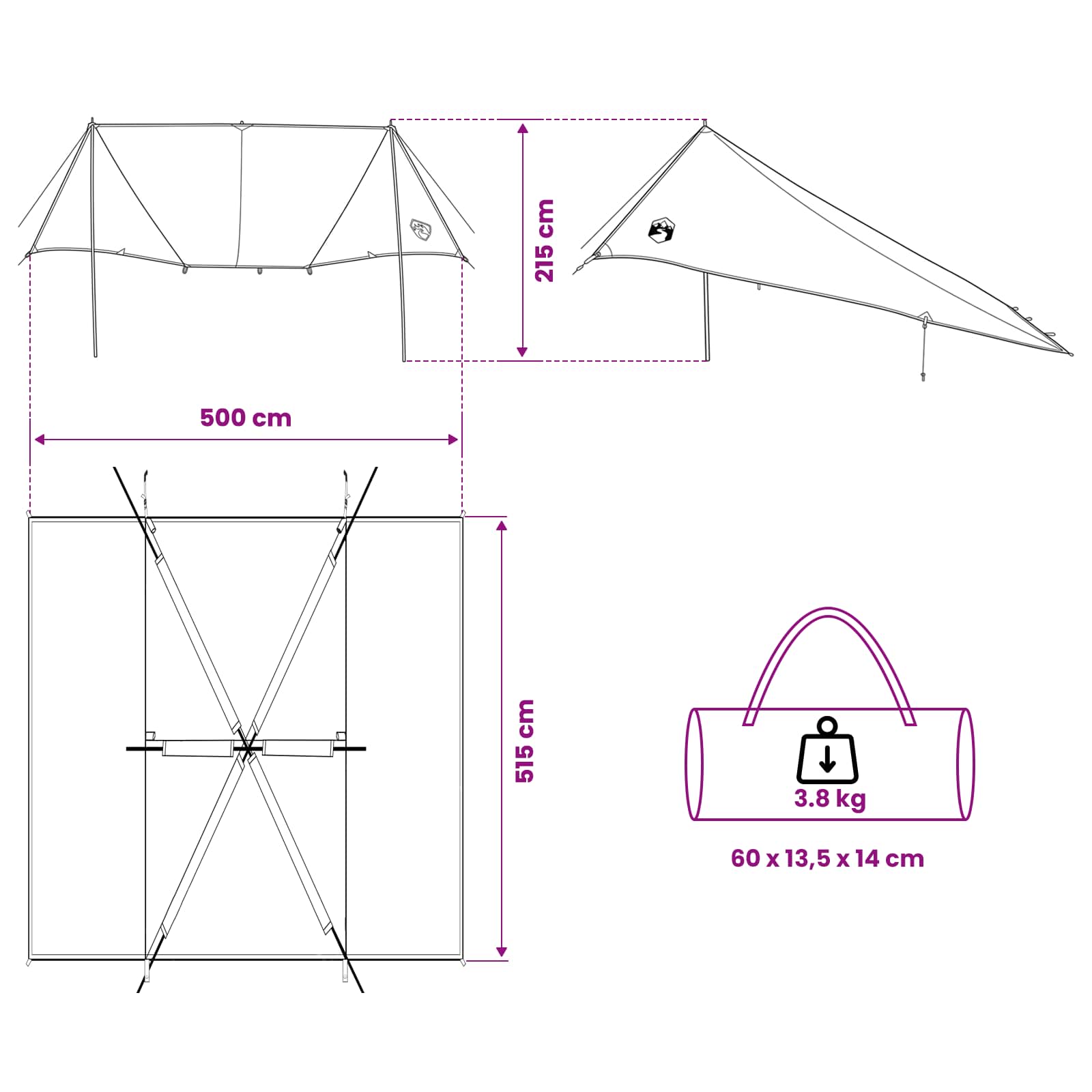 Fahrzeugmarkise Blau 518 x 580 x 215 cm Polyester und Stahl