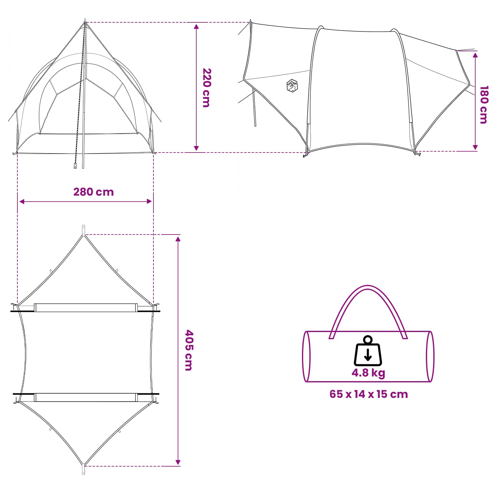 Heck-Awnings wasserfest Grau und Orange 405 x 280 x 220 cm
