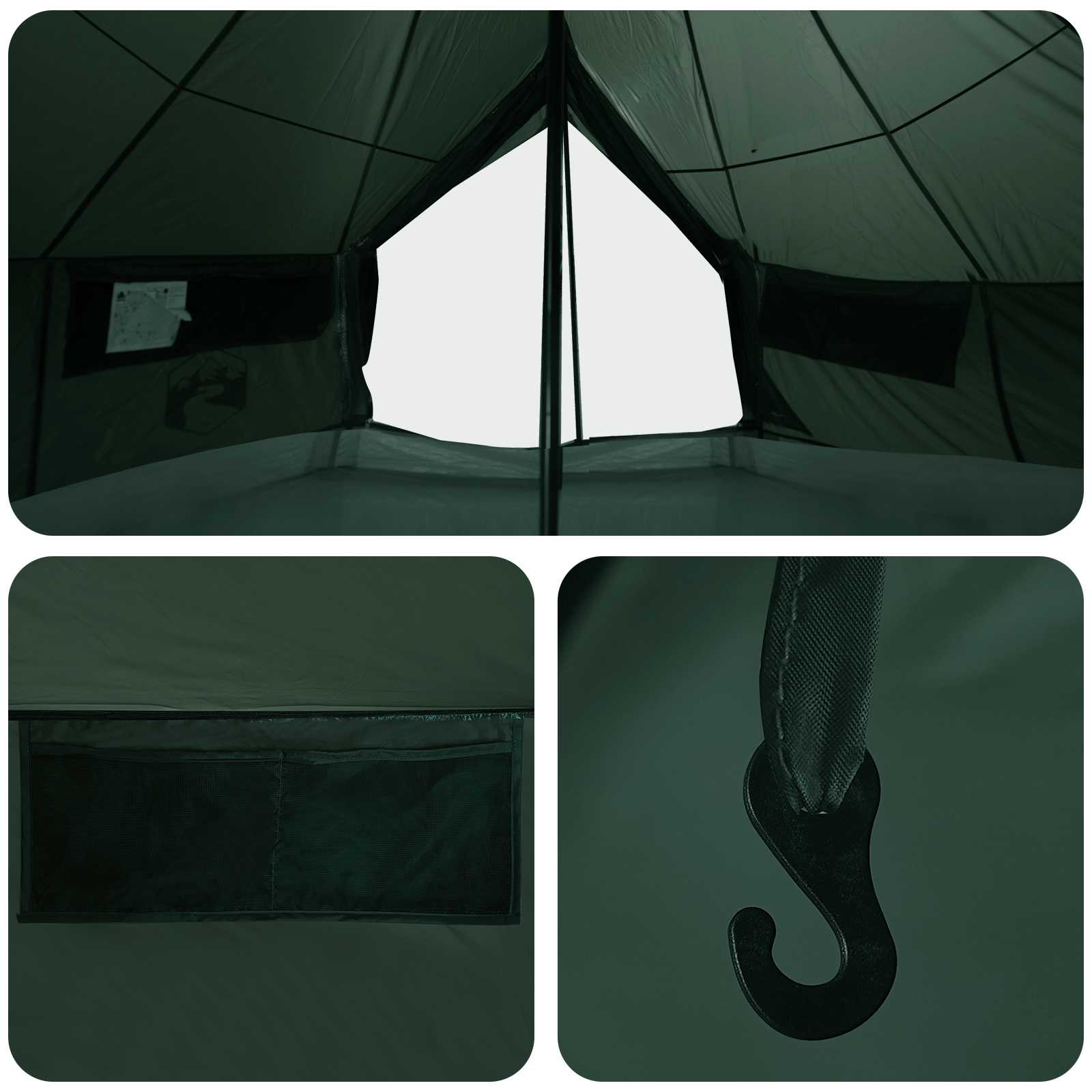 Tipi Zelt Olivegrün 800 x 800 x 430 cm Polyester und Stahl