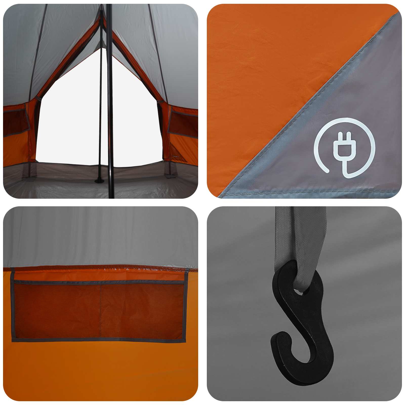 Tipi Zelt Grau und Orange 250 x 250 cm Polyester und Stahl