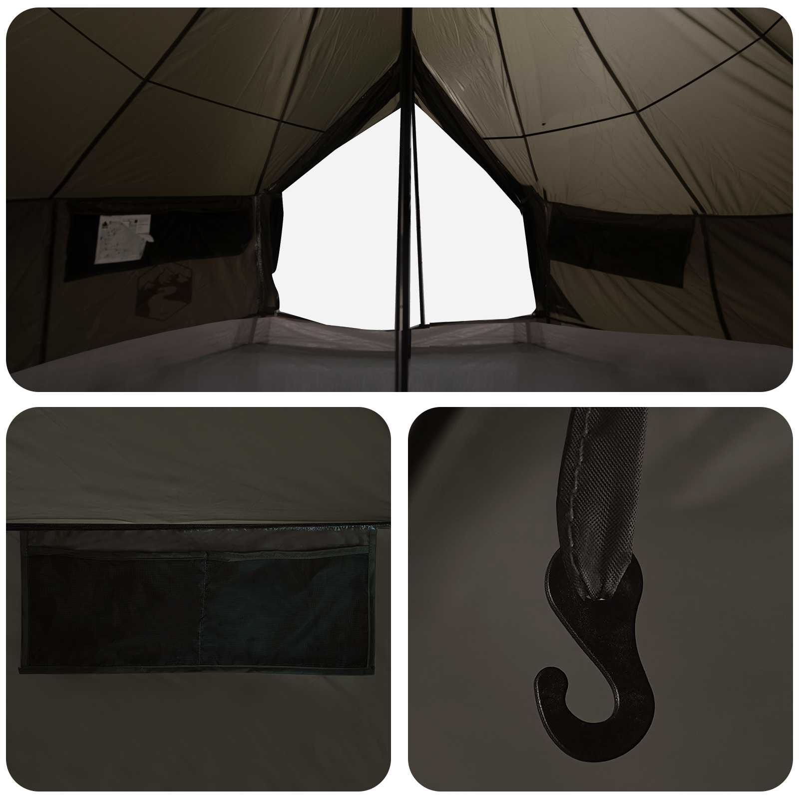 Tipi Zelt Braun Grau 700 x 700 x 395 cm Polyester und Stahl