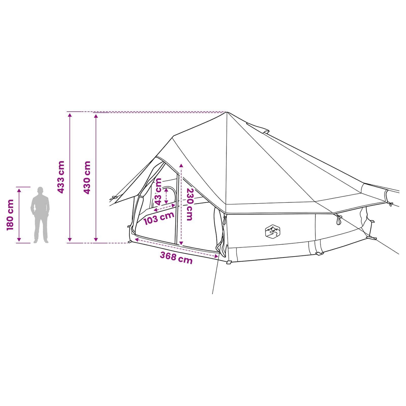 Tipi Zelt Braun Grau 800 x 800 x 430 cm Polyester und Stahl