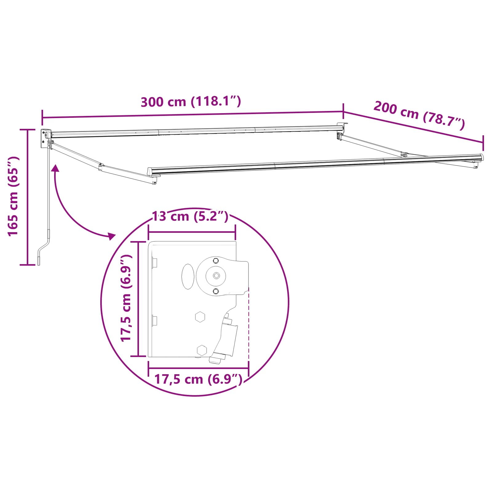 Einziehbare Markise Creme 3 x 2 m 100% Polyester und Aluminium